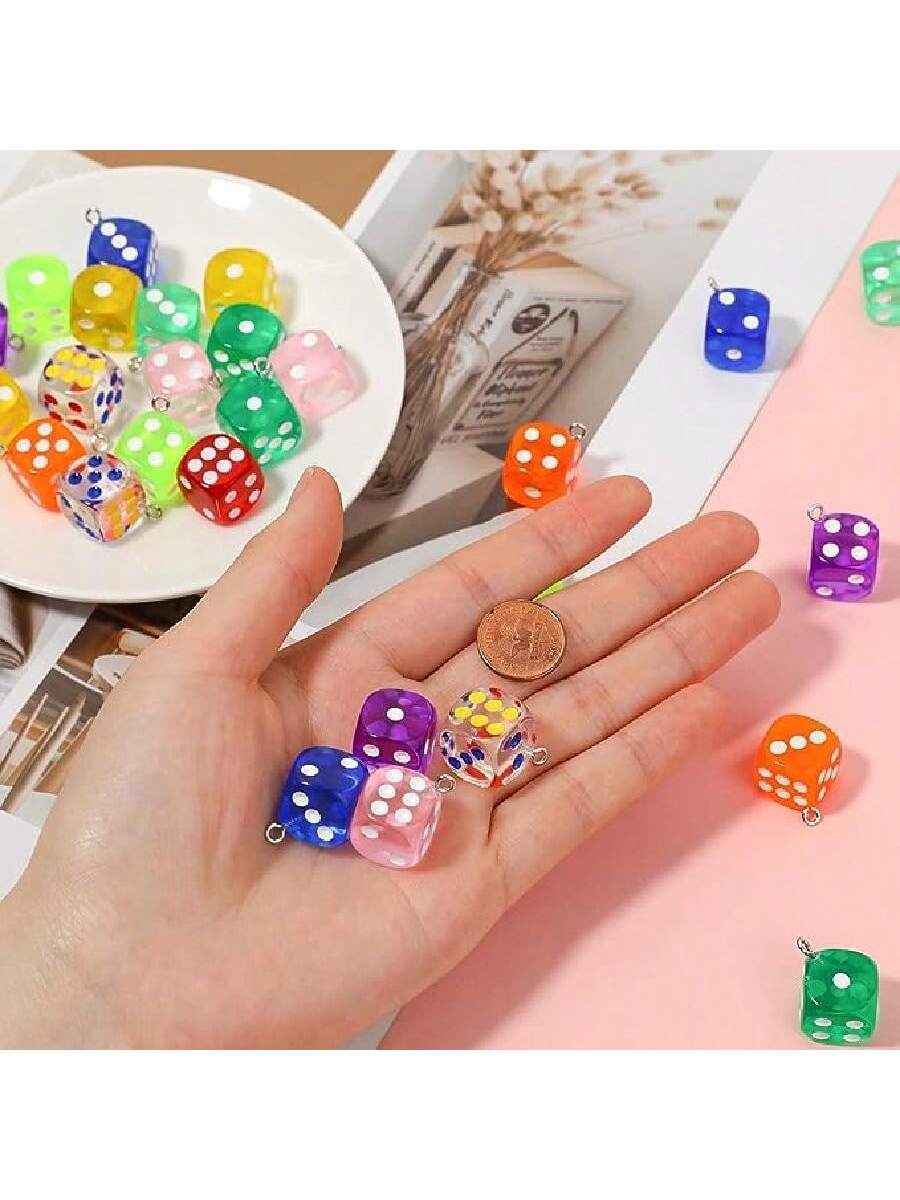 10pcs Candy Colored Resin Dice Shaped Diy Jewelry Pendant, Earring, Handmade Craft Supplies--1