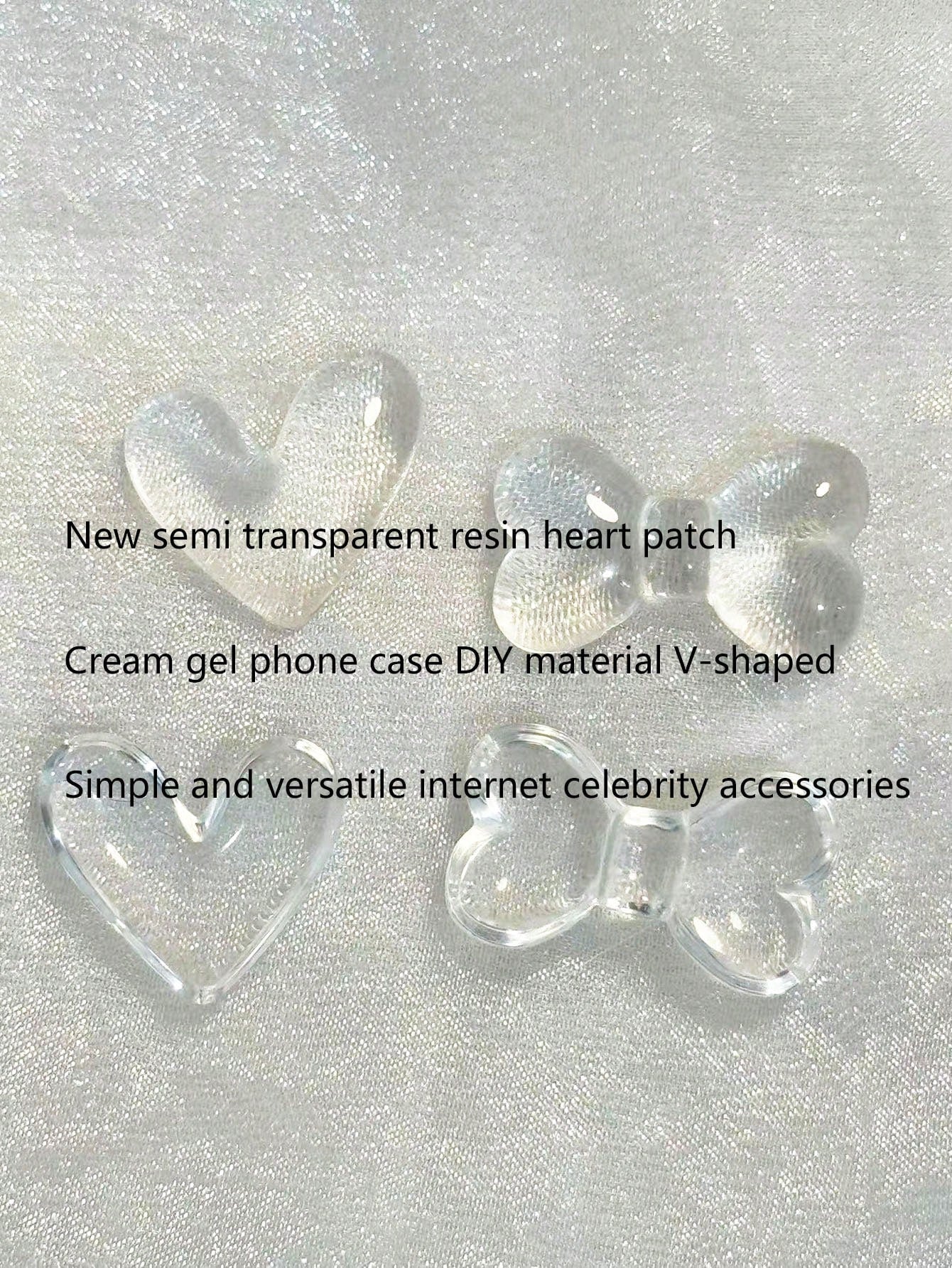 A Pack Of 10 Approximately 16.5 Grams, Including A New Semi Transparent Resin Heart Patch Cream Gel Phone Case DIY Material V-Shaped Simple And Versatile Internet Celebrity Accessories That Can Be Used To Make Earrings, Bracelets, Necklaces, Ring-Transparent-1