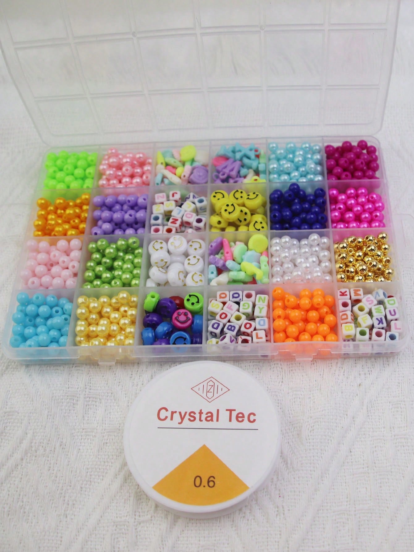 1 Box Diy 24-Grid Acrylic Beads For Kids Girls' Making Beaded Necklace And Bracelet, Brain Training--1