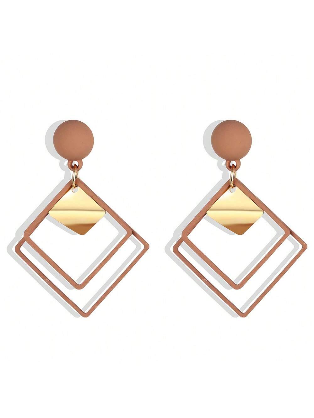 1pair Metallic European & American Vintage Geometric Design Rhombus Simple Fashion Earrings, Suitable For Party, Runway And Daily Wear--1