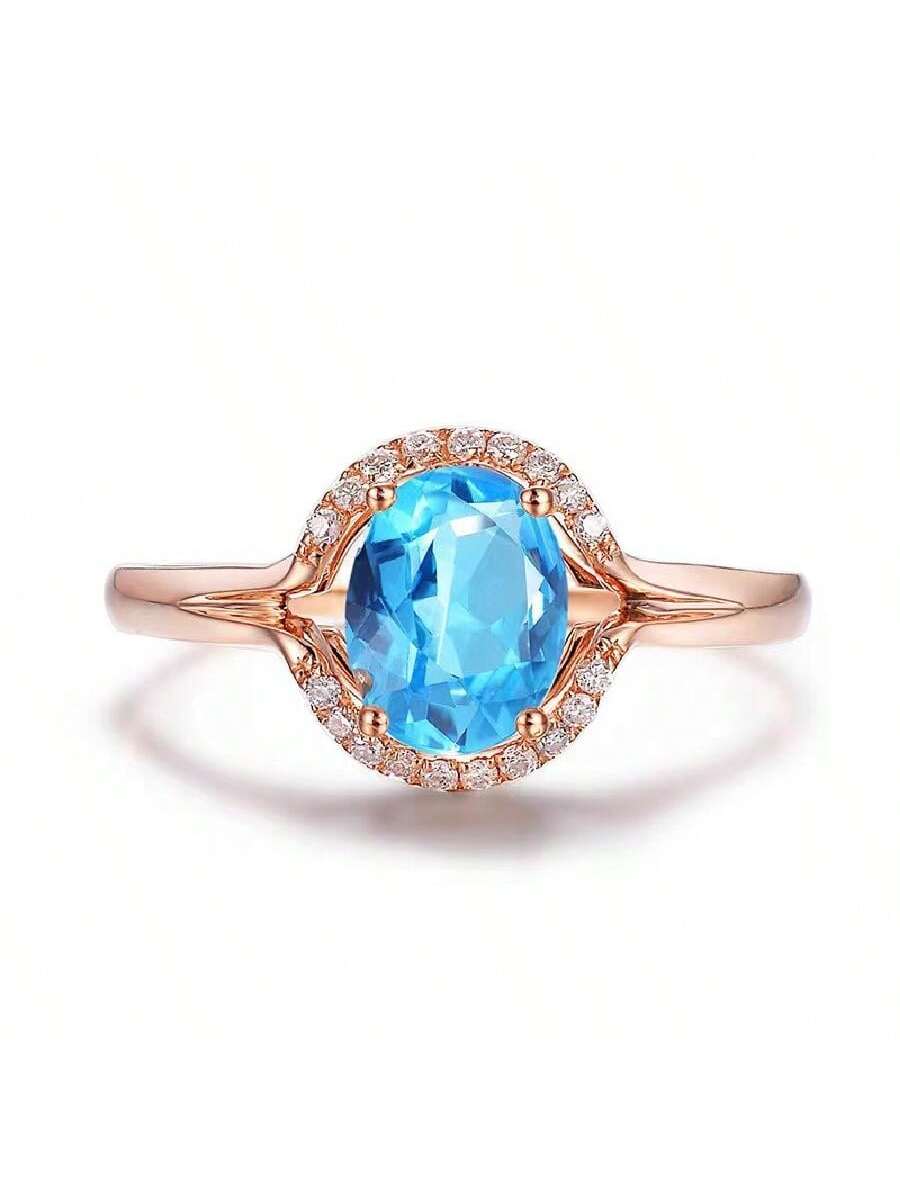 Valentine's Day Gift?Fashionable And Personalized, The Sea Blue Gemstone/Topaz Inlaid Ring Shows Unique Design Sense And Upscale Elegance--1