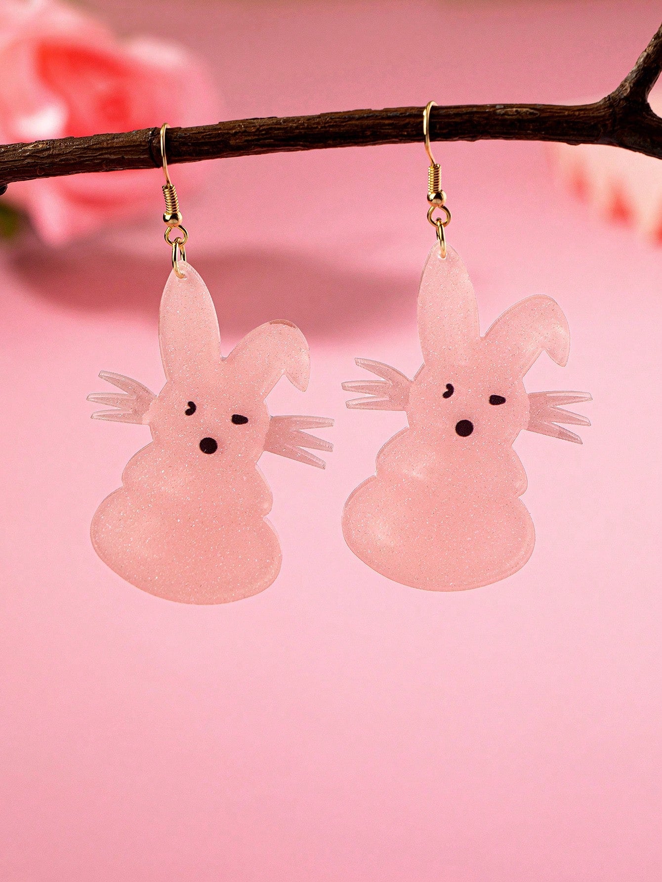 1pair Geometric Rabbit Shaped Pendant European And American Popular Cute And Stylish Festival Stud Earrings-Pink-1