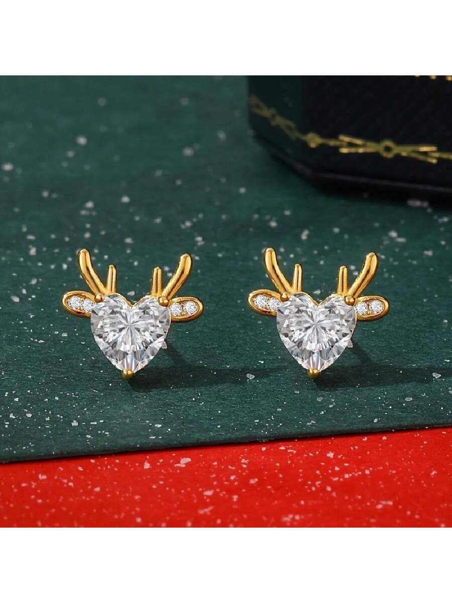 1pair Cute & Fashionable Minimalist Style Light Luxury Deer Shaped Earrings, Unique Design For Daily Wear, Exquisite Ear Jewelry For Girls-White-1