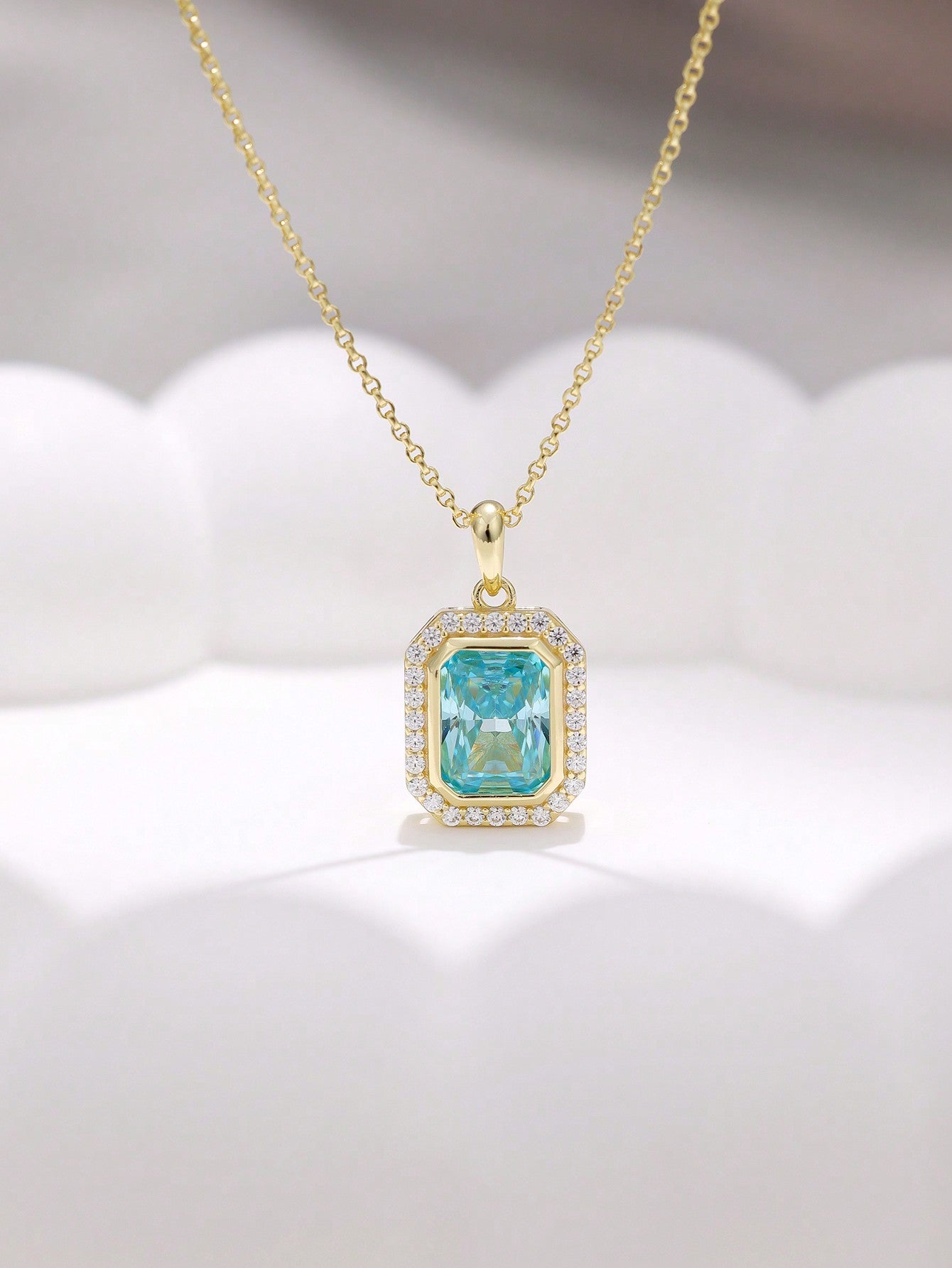 1 Piece S925 Sterling Silver Plated 14k Golden Inlaid With Blue Shiny  Exquisite Pendant Necklace For Women Wedding Party Jewelry Gifts-Yellow Gold-1