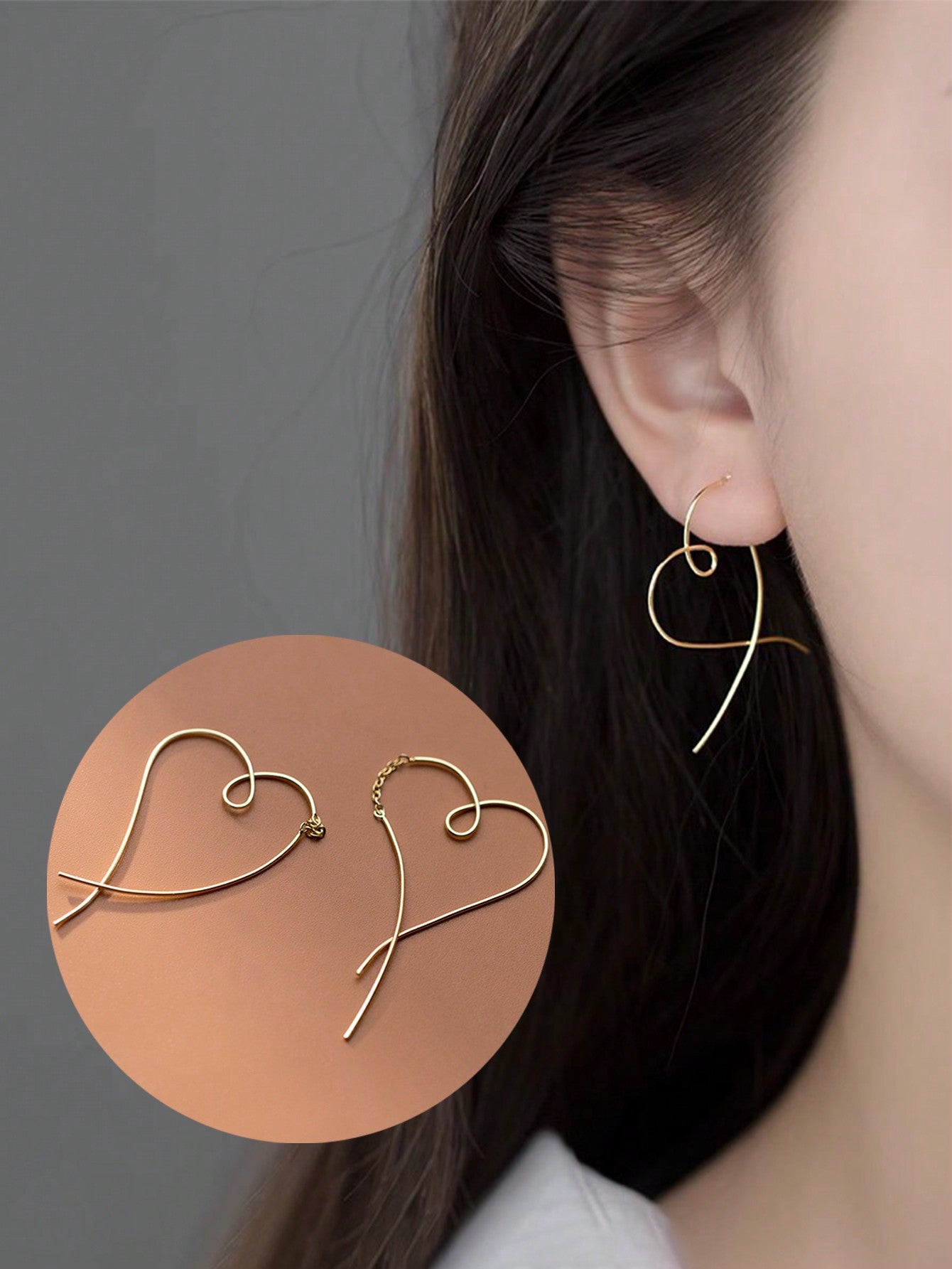 1 Pair Of Minimalist Fashion S925 Sterling Silver Wavy Double Tassel Earrings Sweet Love Heart Ear Stud Exquisite Plated 14K Gold Earring For Women New Year Gifts Versatile Daily Use-Gold-1