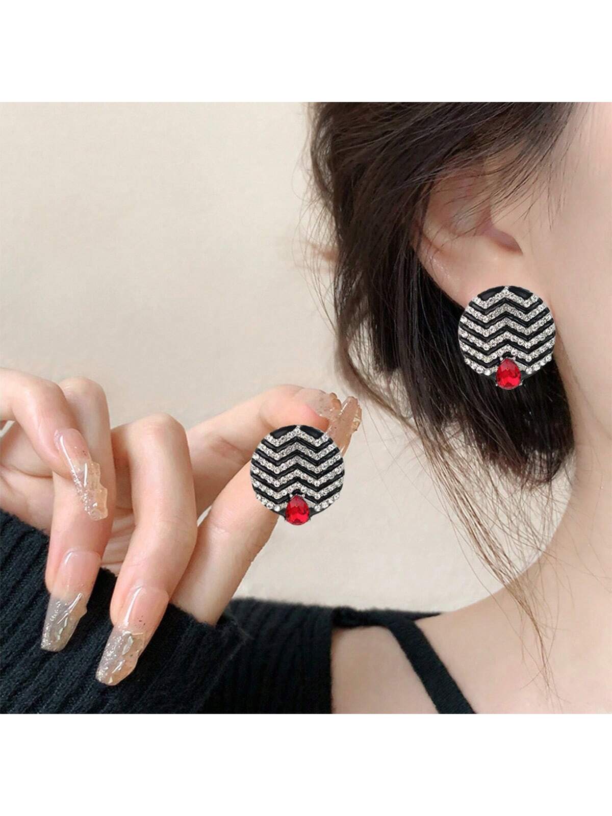 1pair Wave Pattern Personality Light Luxury Elegant Temperament Earrings-Multicolor-1