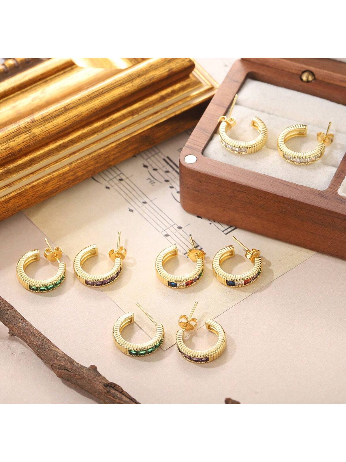 1pair Fashionable & Exquisite Women's Copper Gold Plated Simple & Elegant Earrings With European & American Luxury Style, Great For Party And Gifts--1