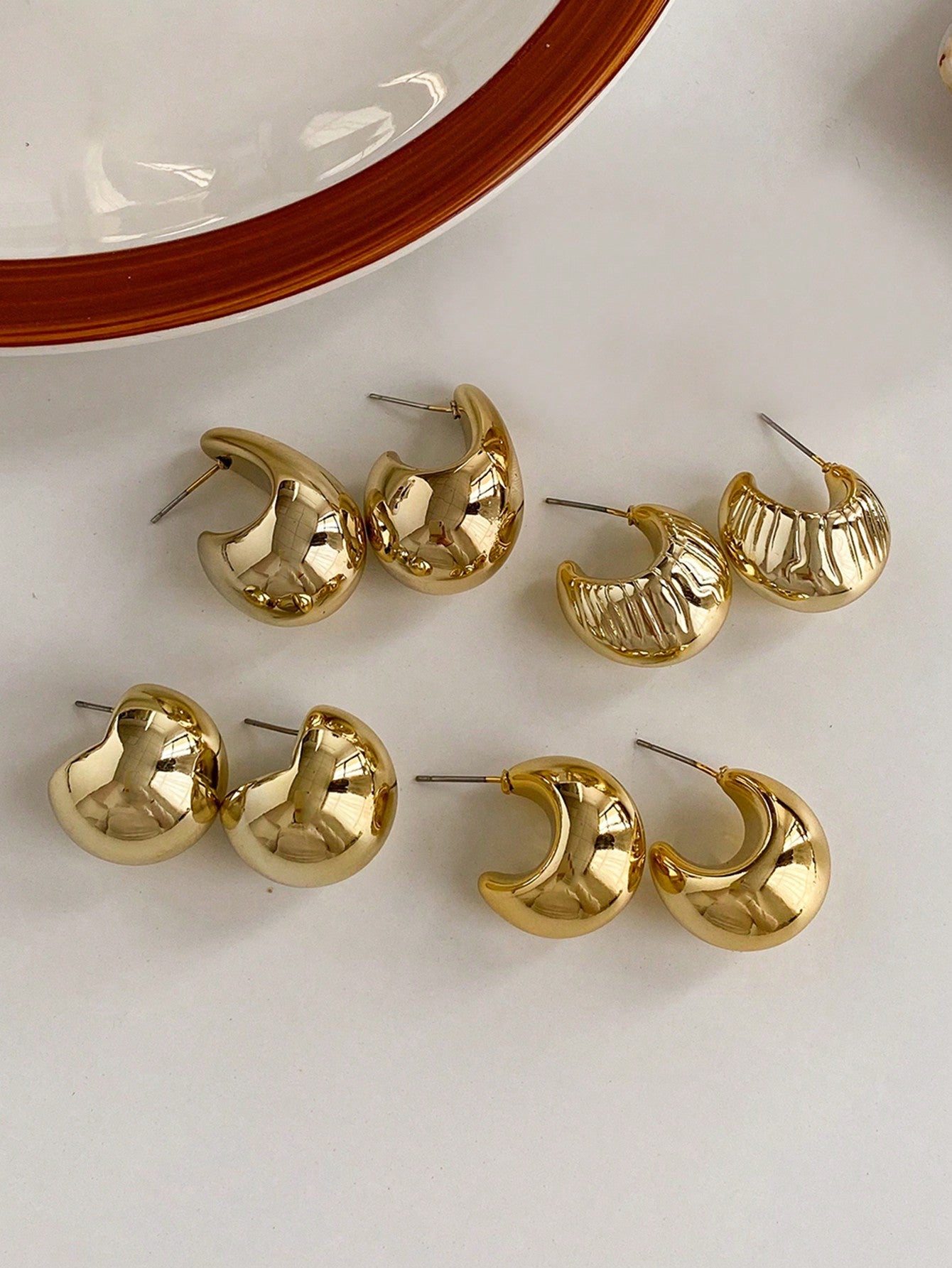 1pair Trendy Luxurious Personality Gold-Plated Circle Earrings For Women-Gold-1