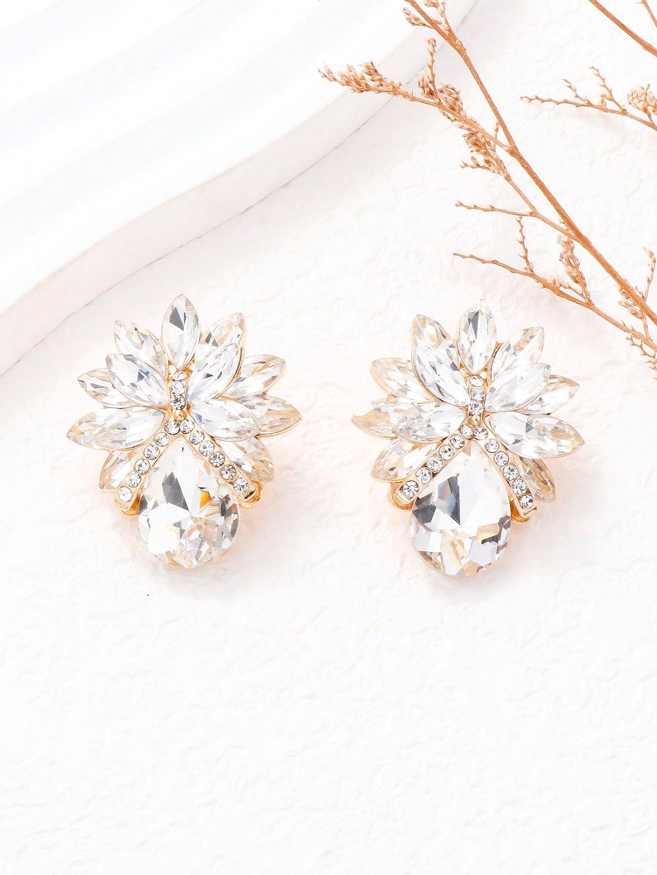 1pair Fashionable Rhinestone Earrings-White-1