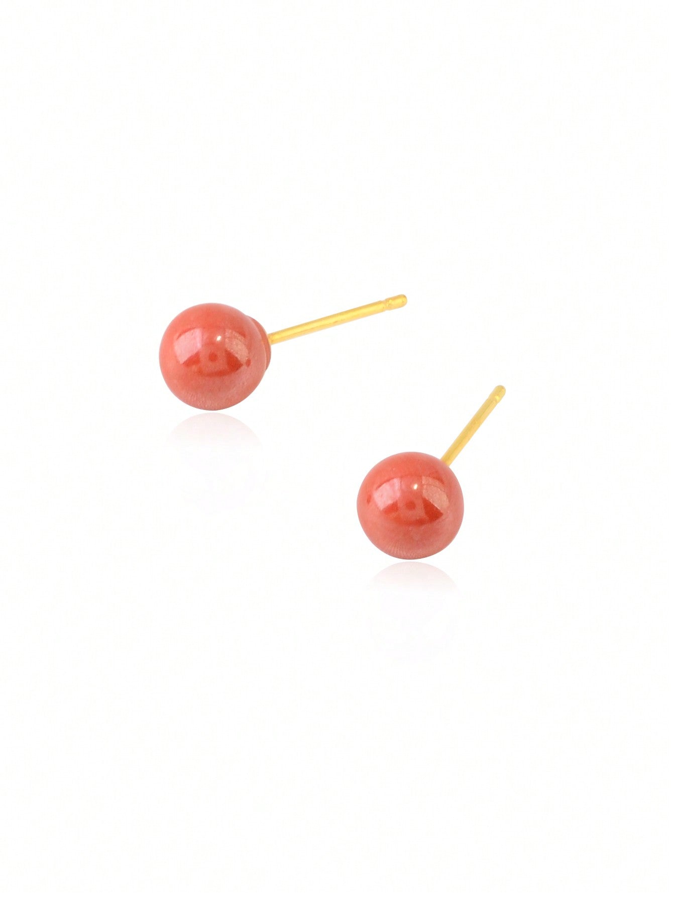 Fashionable Minimalist Natural Cinnabar Bead Stud Earrings, 925 Sterling Silver Needle, Non-Allergic, Gorgeous Women's Earings-Gold-1