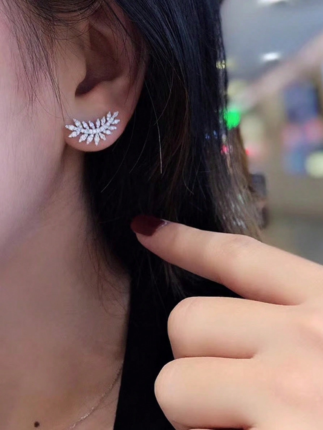 2pcs/Set Fashionable & Versatile Copper Cube & Feather Shape Cubic Zirconia Stud Earrings Suitable For Women's Daily Wear--1