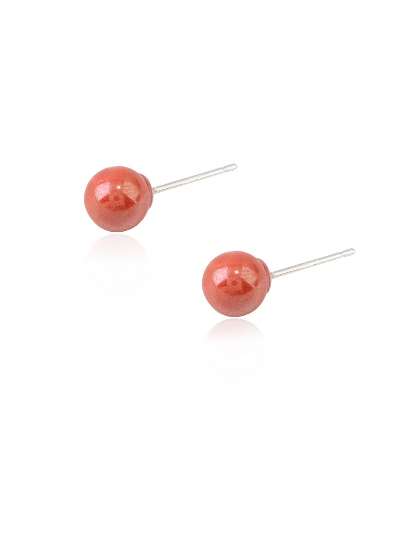 Fashionable & Minimalist Natural Cinnabar Round Bead Stud Earrings, 925 Silver Needle Anti-Allergic Elegant Women's Ear Jewelry-Silver-1