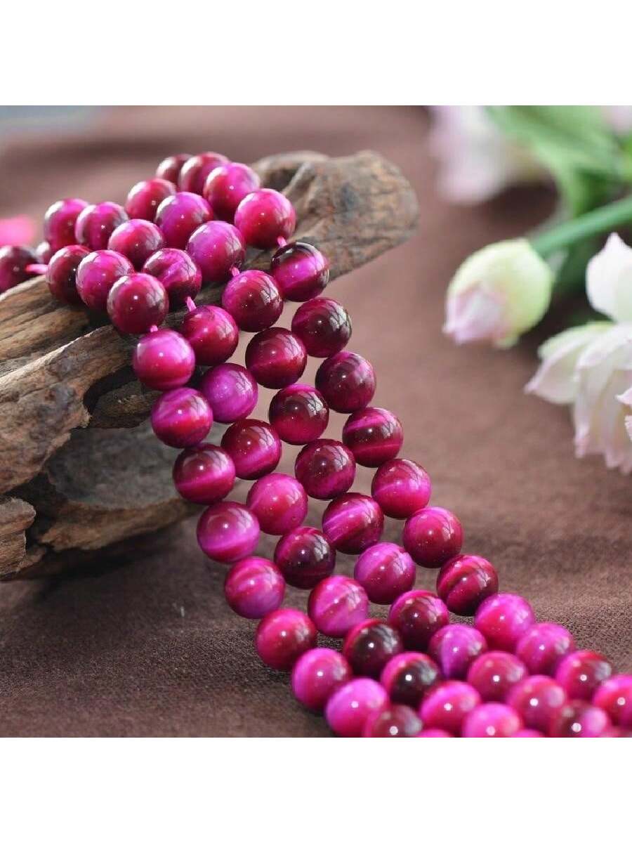 1 Strand  Rose Red Tiger Eye Stone Beads-Multicolor-1