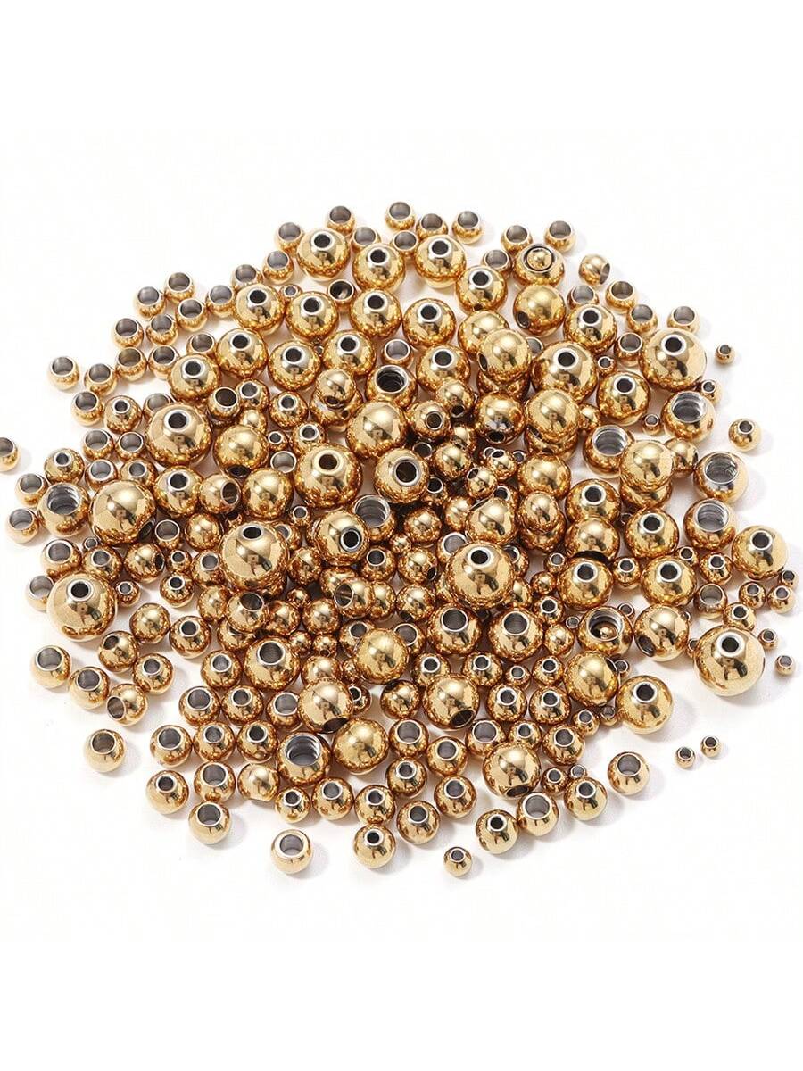 10-100pcs/Pack Gold Plated Stainless Steel Large Hole Bead For Diy Bracelet, Necklace, Jewelry Making-Golden GD-1