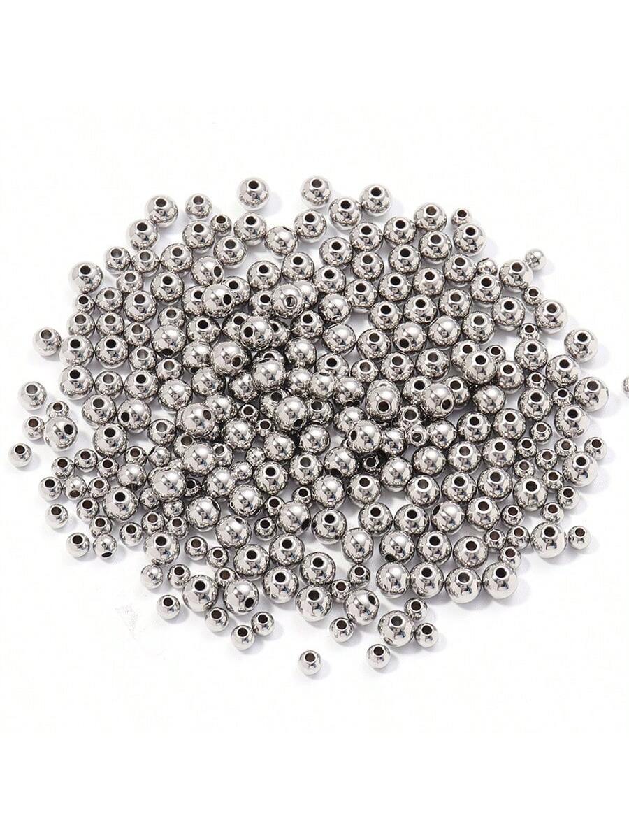 10-100 Pcs/Pack Steel Color Stainless Steel Large Hole Beads Electroplated Metal Straight Hole Round Beads Diy Bracelet Necklace Beaded Jewelry-Steel Color ST-1