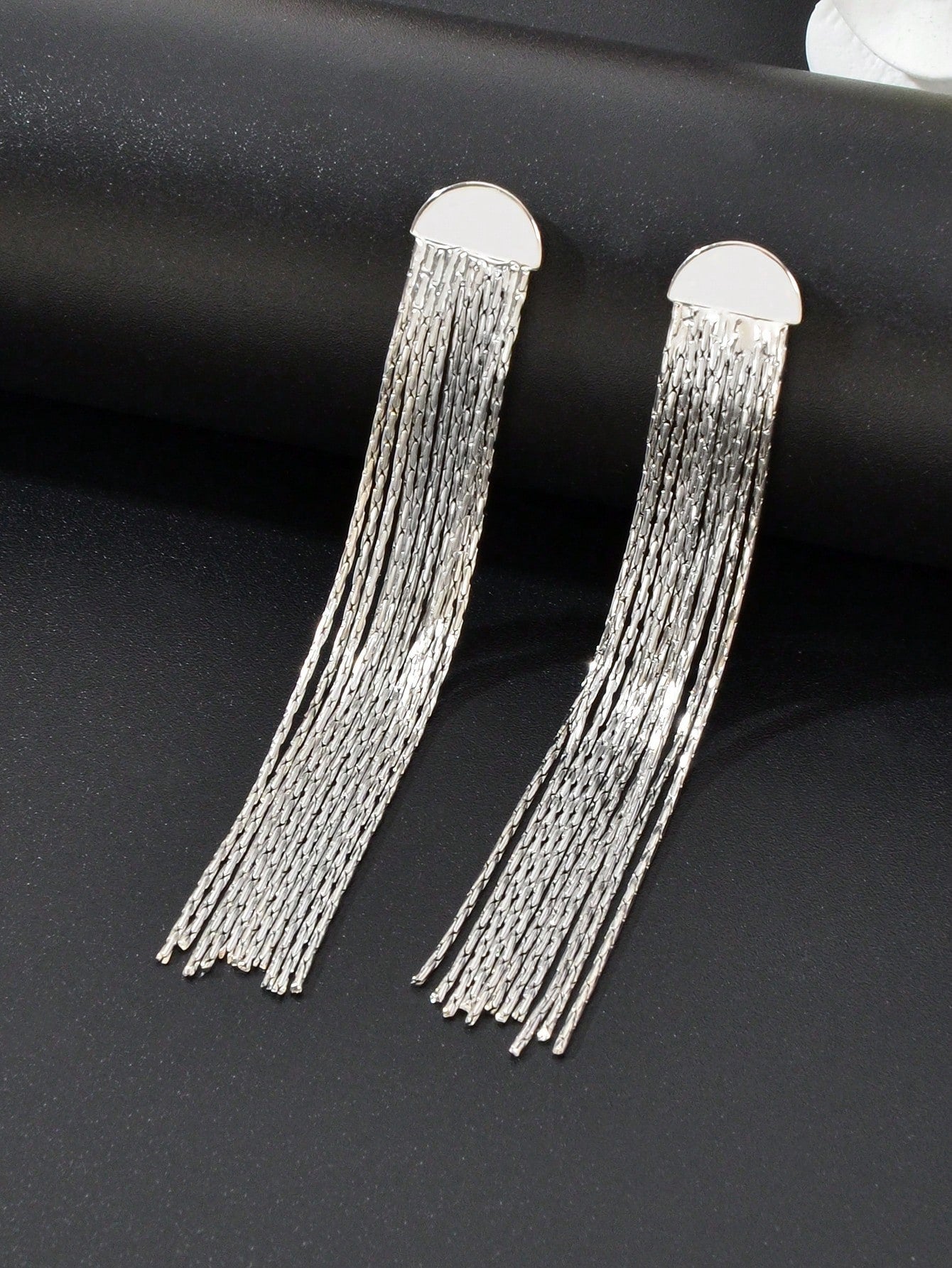 1pair Stylish Silver Chain Long Tassel Pendant Dangle Earrings Women Party Dinner Jewelry-Silver-1