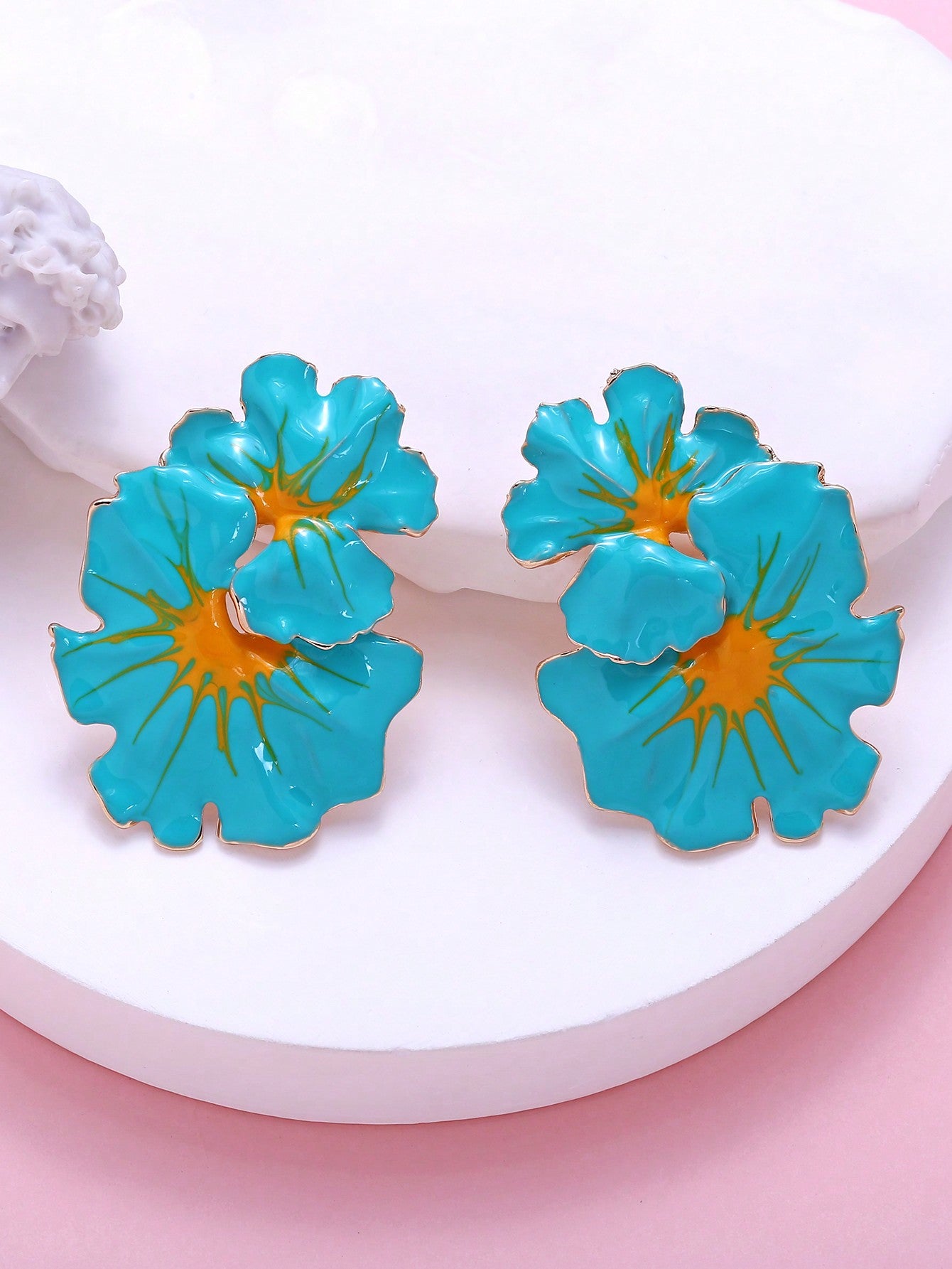 1pair Exaggerated Spring Style Zinc Alloy Dripping Oil Geometric & Flower Design Versatile Stud Earrings For Women's Daily Wear-Multicolor-1