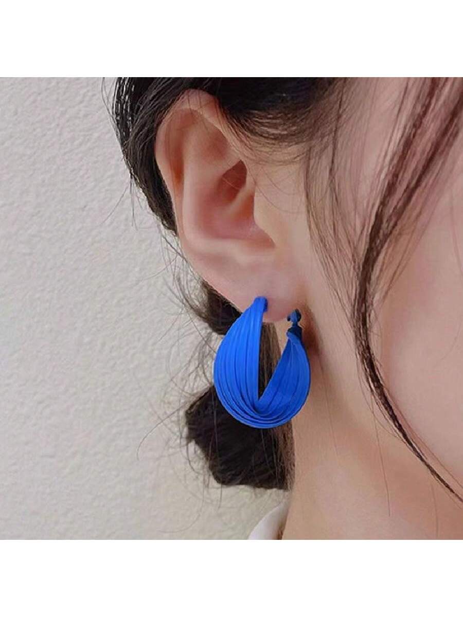 Women's Fashionable Klein Blue Hoop Earrings-Blue-1