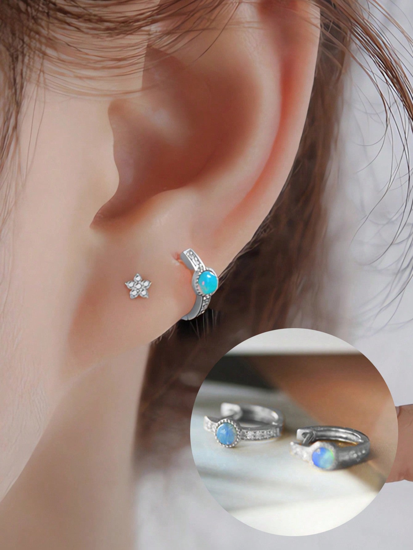 A Pair Of Sterling S925 Silver Vintage Luxurious Fashionable Opal Zirconia Plated With 18K Gold Earrings Ear Clips For Women Girl Party Daily Life Jewelry Gift-Silver-1