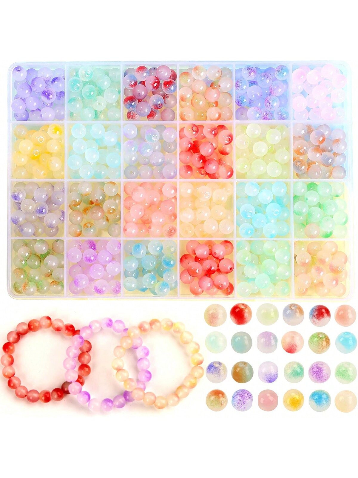 1 Box 480pcs 8mm Glass Beads For Jewelry Making Bracelet Kit With 24 Colors Candy Style Perfect Beading Supplies For Bracelet Making And DIY Jewelry--1