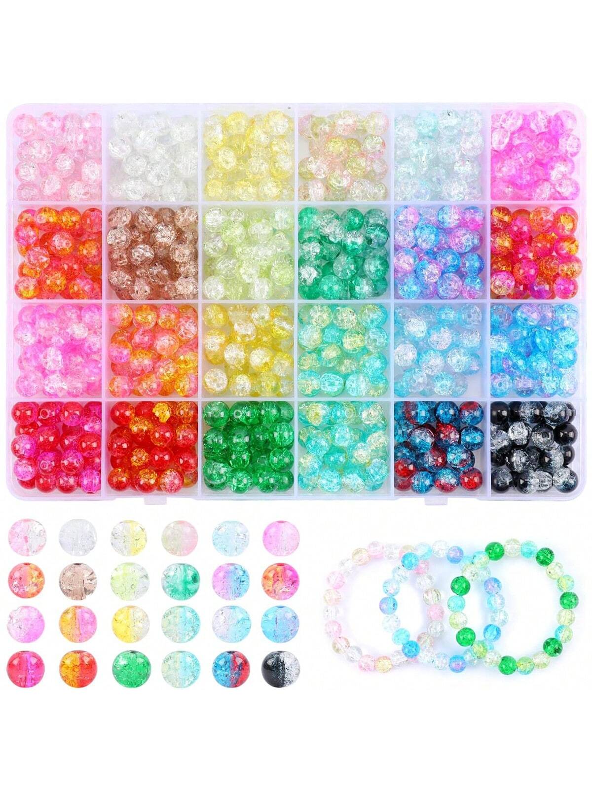 1 Box About 500pcs Glass Beads For Jewelry Making, 24 Random Colors 8mm Crystal Beads Bracelet Making Kit Glass Beads Bulk For Bracelets Making Kit Jewelry Making Earring Necklaces And DIY Crafts--1