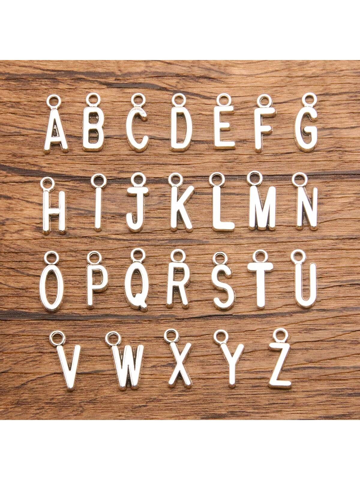 26pcs New Arrival Silver Alloy English Alphabet Pendant Earrings, Diy Accessories For Bracelets, Earrings, Valentine's Day Gift--1