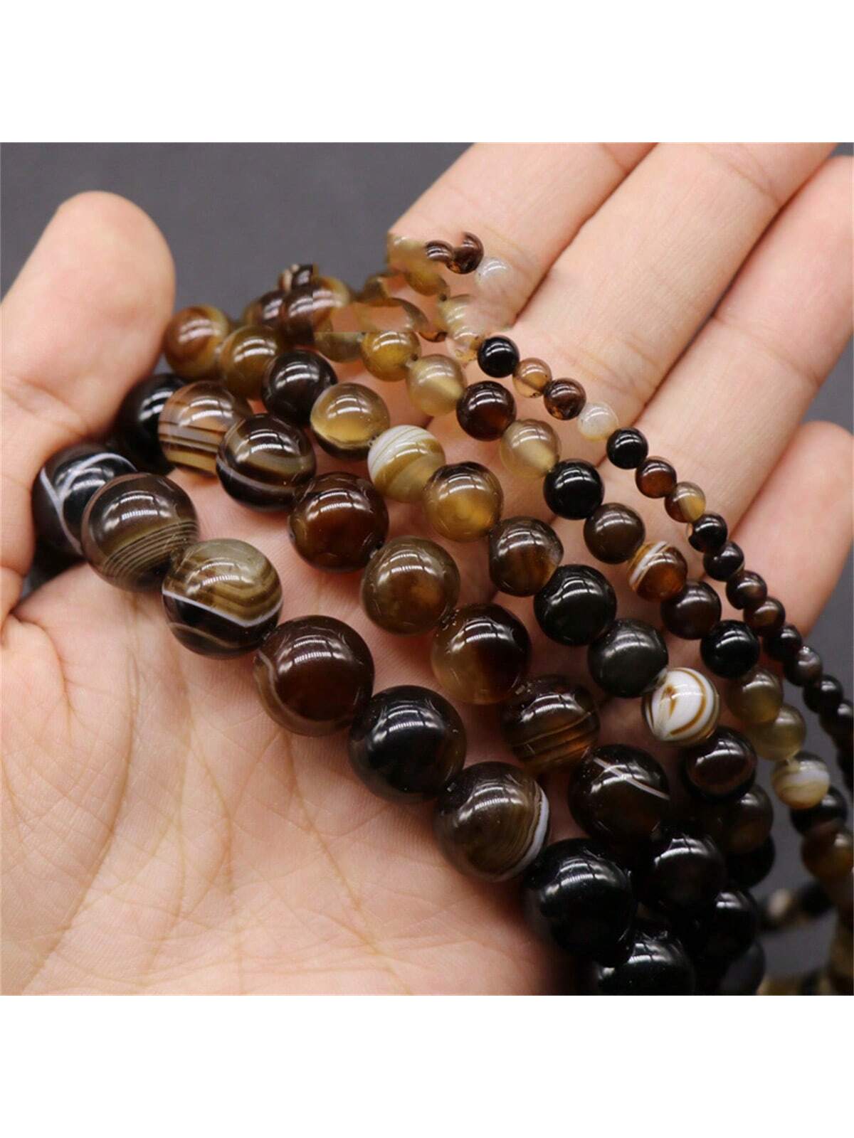 Natural Coffee Stripe Agate Loose Beads For Jewelry Making Diy Bracelets Necklaces--1