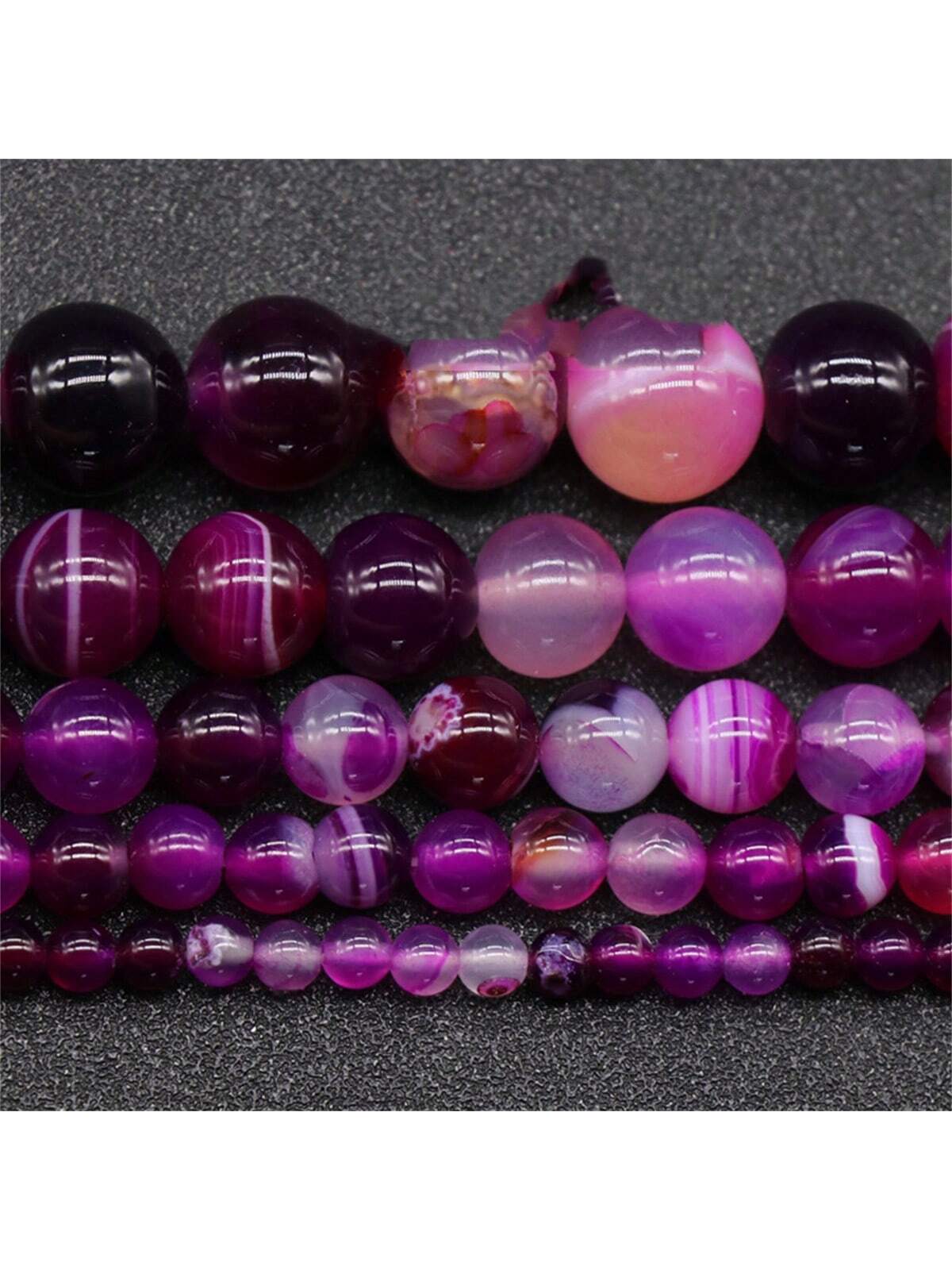 Natural Rose Red Stripe Agate Round Loose Beads For Jewelry Making Diy Bracelet, Necklace--1