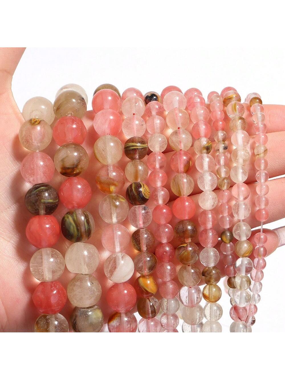 6/8/10mm Natural Stone Beads Round Watermelon Rind Genuine Real Stone Beading Loose Gemstone Hole Size 1mm DIY Smooth Beads For Bracelet Necklace Earrings Jewelry Making-Watermelon Rind-1