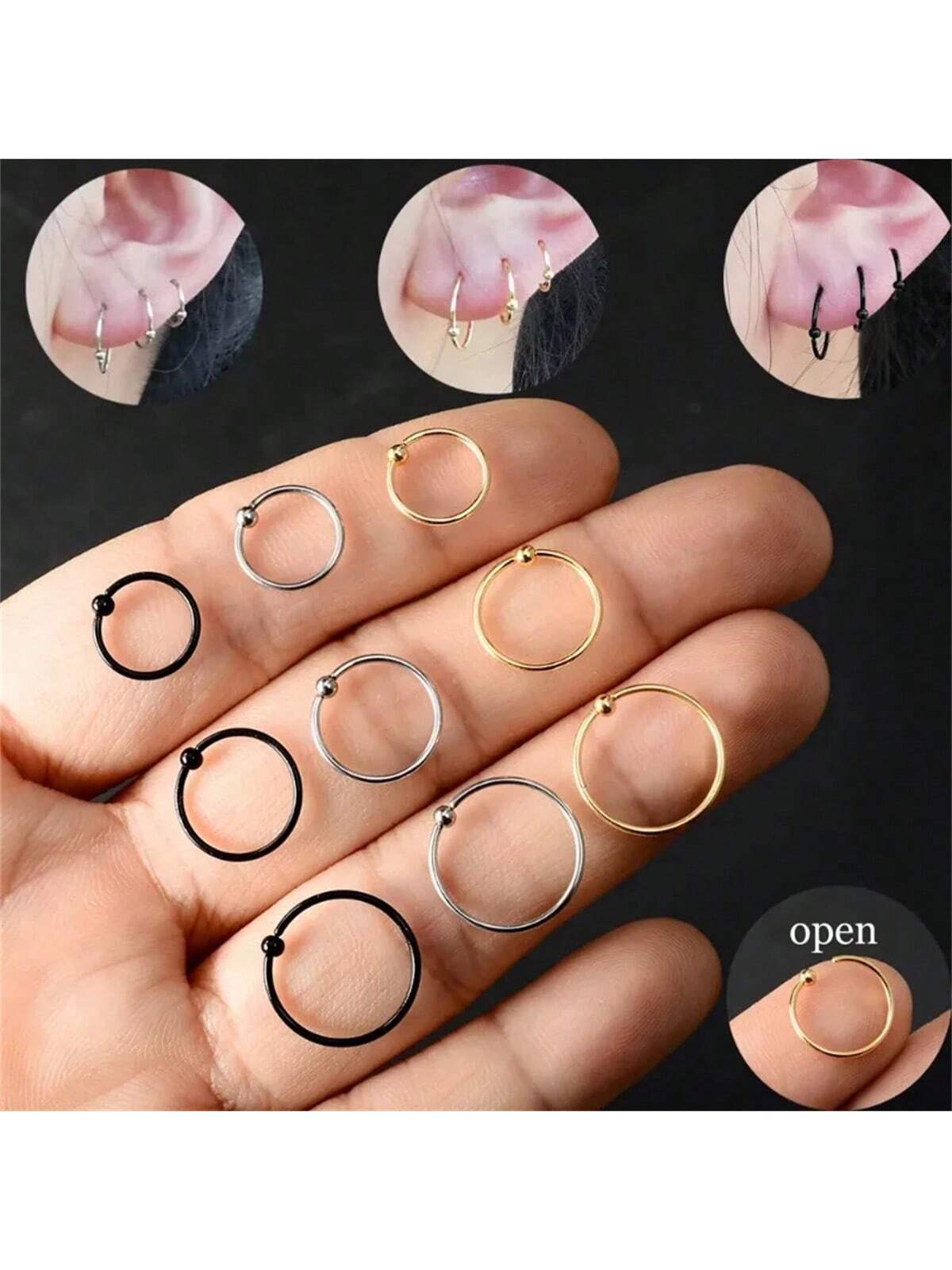 4Pcs 20G Fashion Individuality 316L Stainless Steel Captive Bead Ring For Women Men, Ear Hoop Nose Ring Loop Tragus Cartilalge Earring Piercing Jewelry Suitable For Daily Party Wear--1