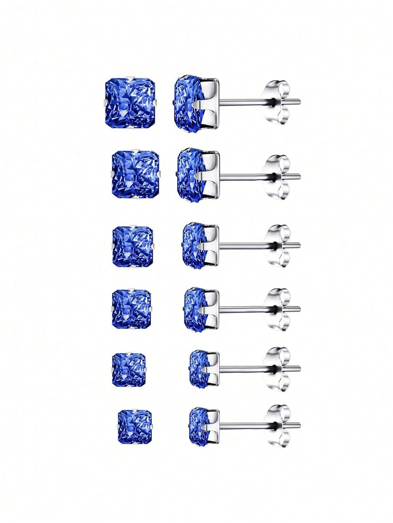 18K White Gold Plated CZ Cubic Zirconia Simulated Diamond Sparkling Round Earrings 3mm To 8mm Fine Jewelry For Women And Men-Blue-1