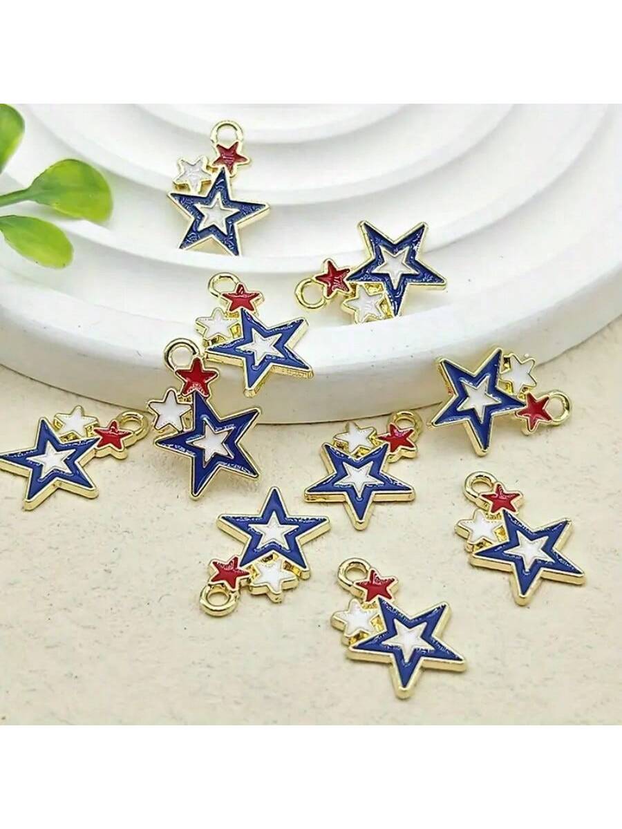 10pcs American Flag Charms With Colorful Five-Pointed Star Design - Perfect Pendant For Earrings, Bracelets, And Jewelry Accessories | Independence Day Ornament--1