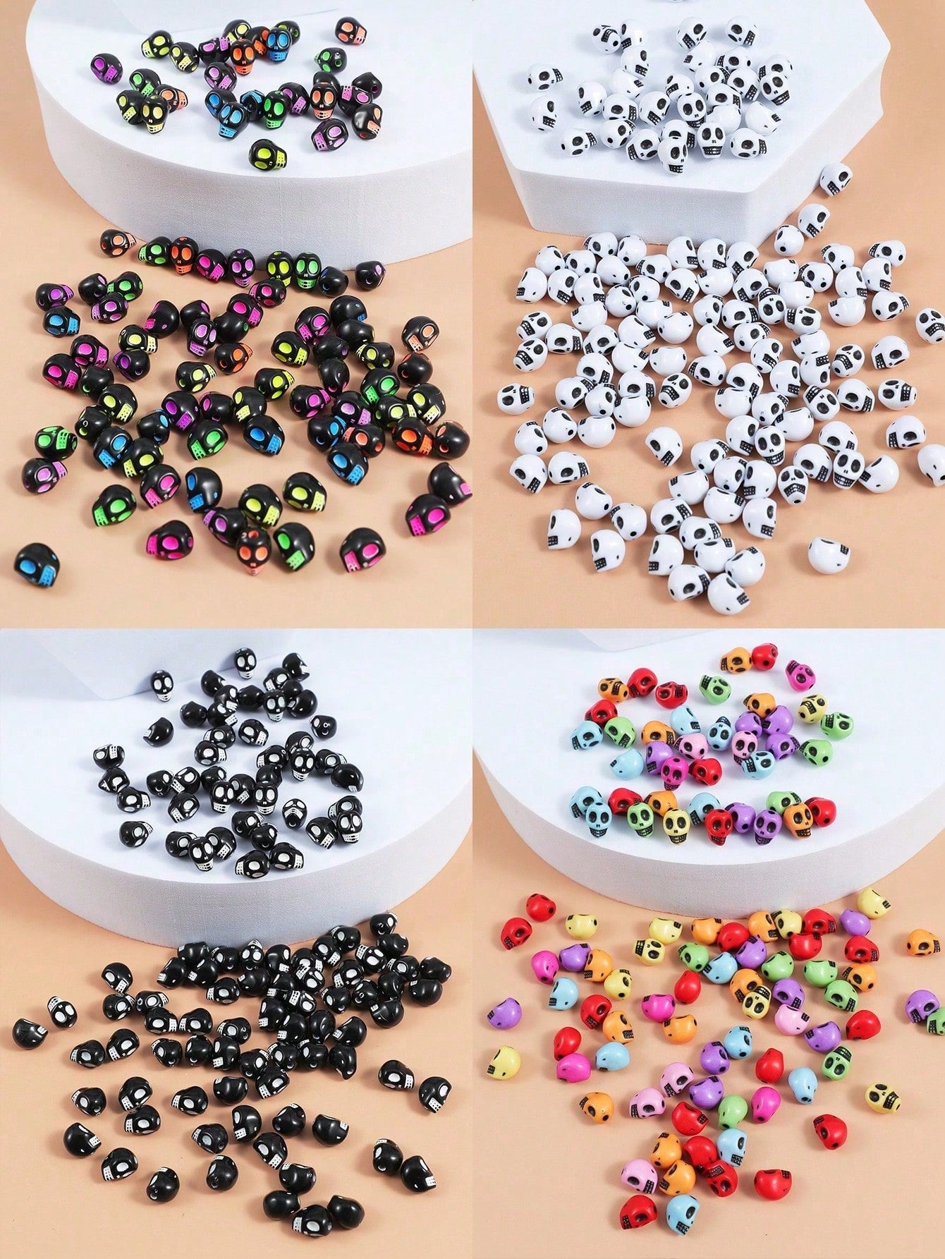 1pc Of 50pcs Colorful Halloween Skull & Skeleton Beads, Mixed Color Spacer Beads, Acrylic Loose Beads, Charm Big Hole Beads For Diy Crafts, Jewelry Making, Bracelet, Necklace--1