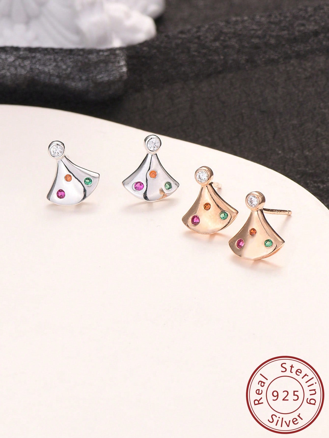 1pair Women's S925 Sterling Silver Skirt Shape Stud Earrings With Colorful--1