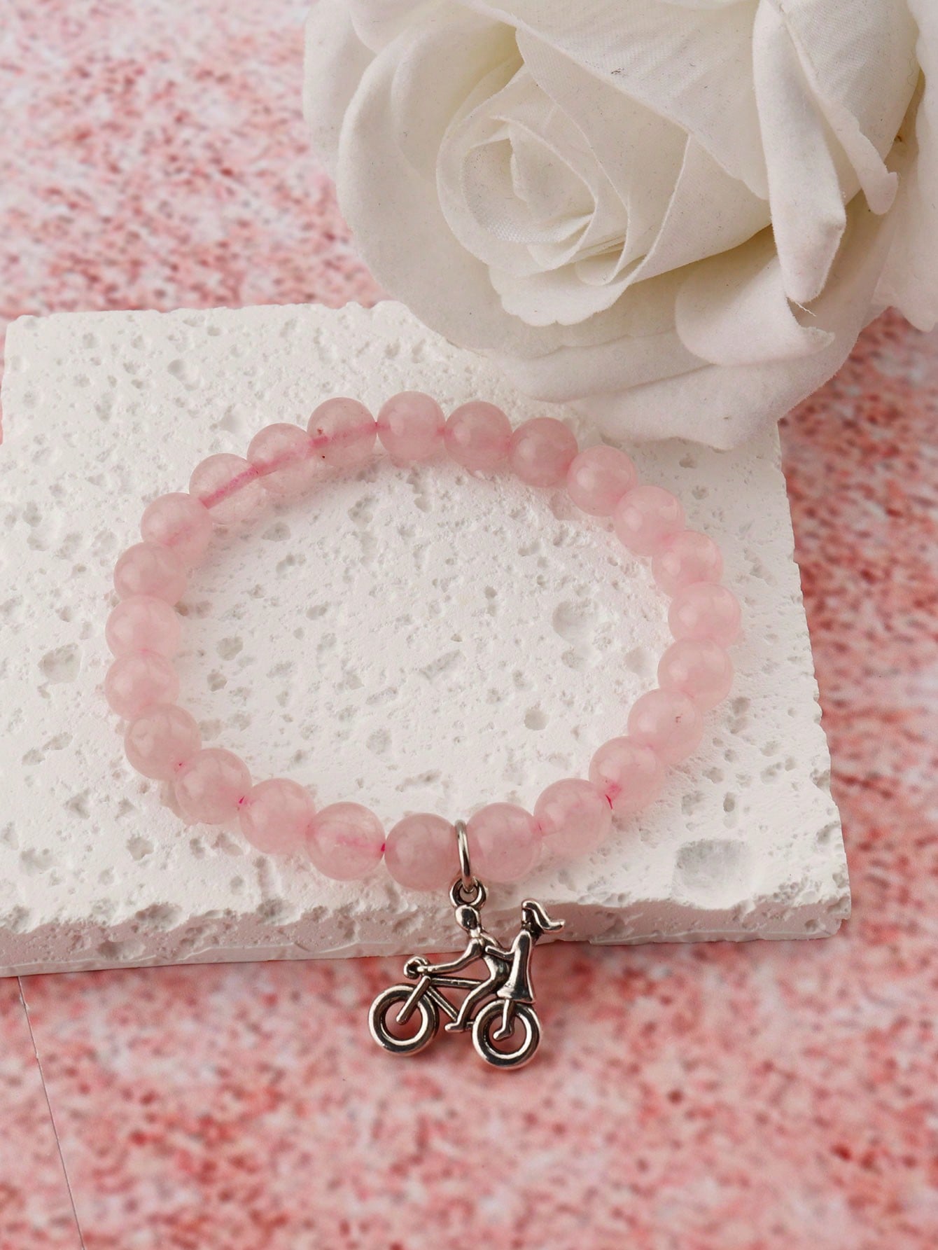 1pc Cute Enamel Couple Pendant Beaded Bracelet Diy Set, Ideal Gift For Best Friends-Pink-1