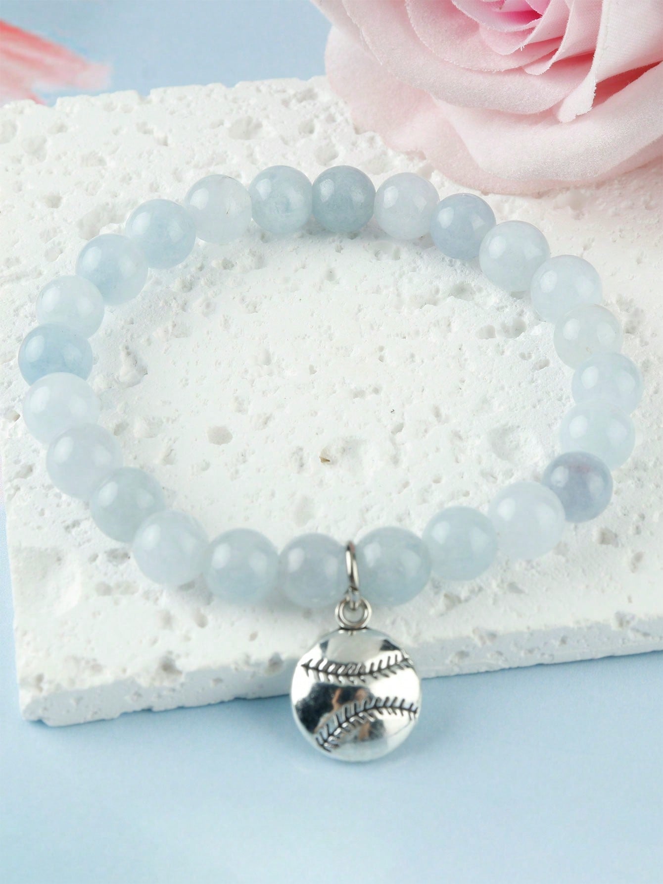 1pc Baseball Shaped Diy Beaded Bracelet With Pendant As A Gift For Your Friend-Blue-1