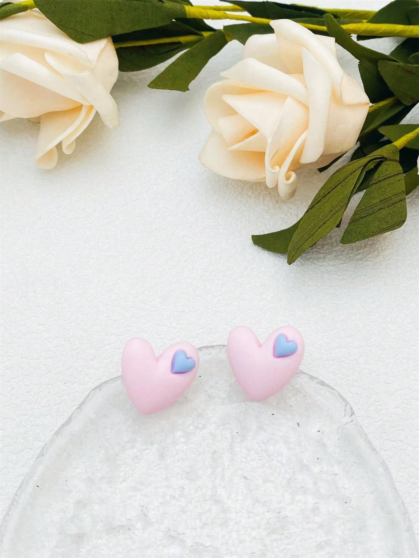 1 Pair Pink Heart Shaped Valentine's Day Love Earrings-Pink-1