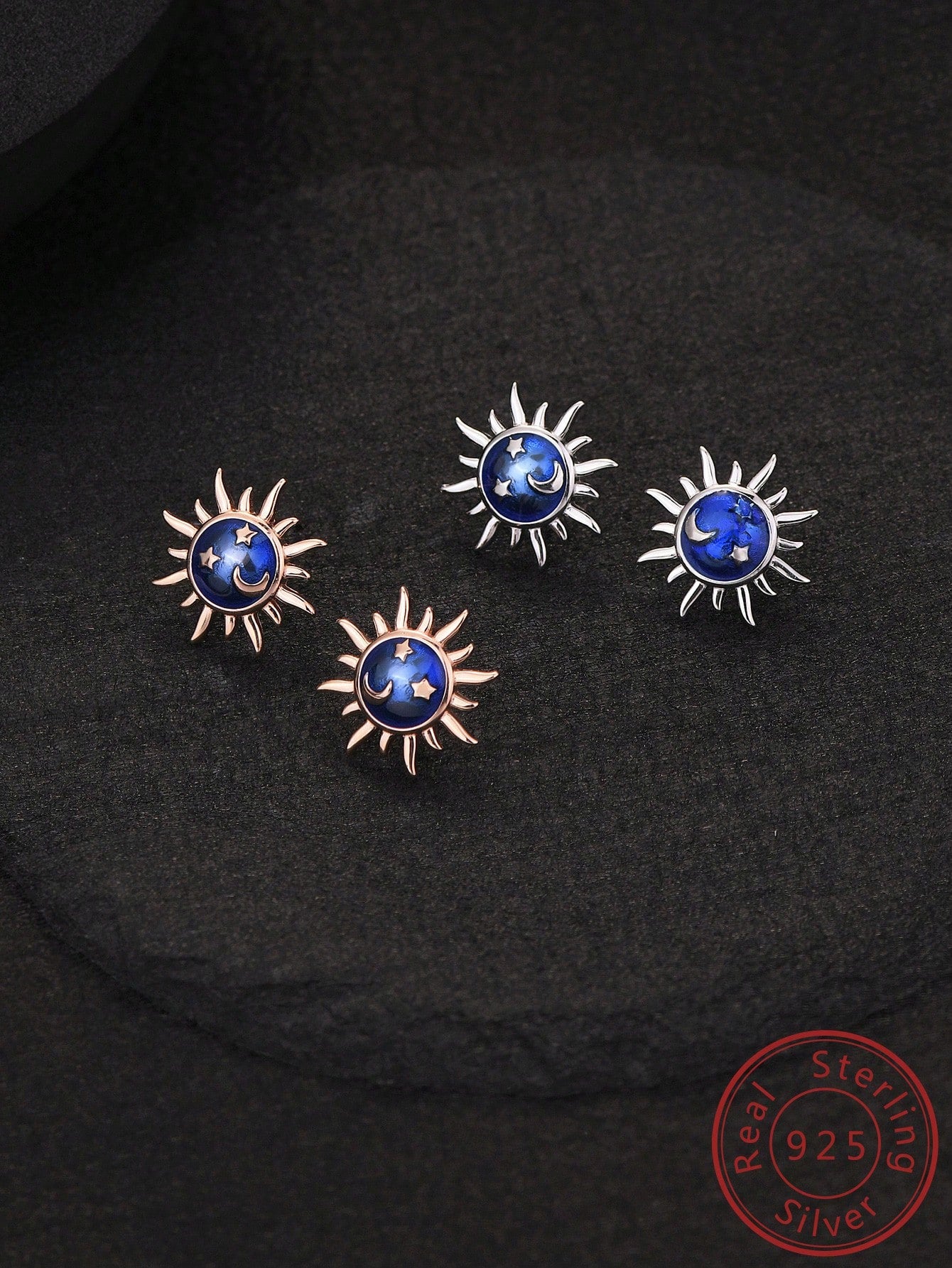 1pair S925 Sterling Silver Small Sun Stud Earrings--1