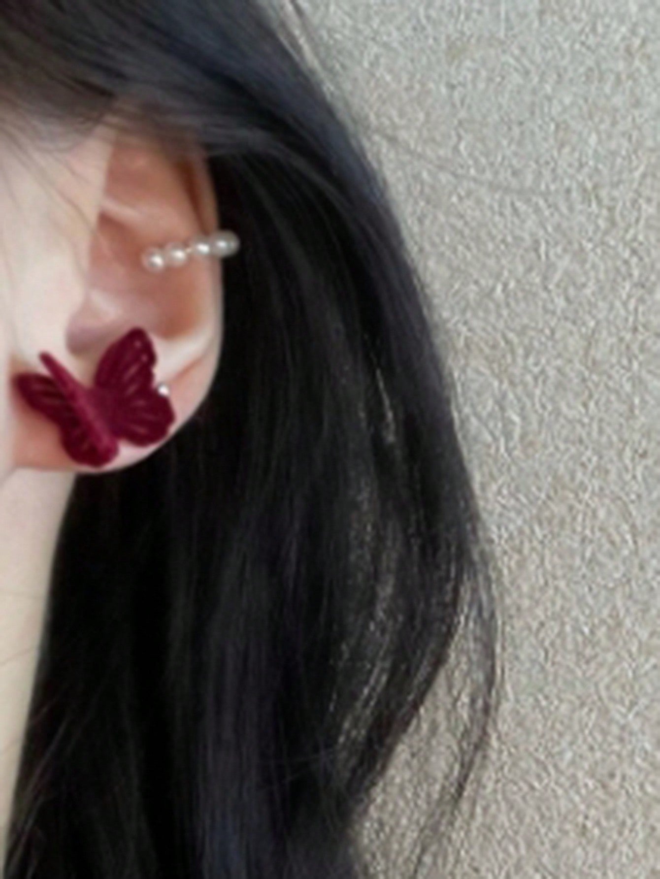 Velvet Hollow Butterfly Stud Earrings ~ Sweet Red Fuzzy Ear Jewelry For Girls 2021 Fall/Winter New Arrival-Burgundy-1