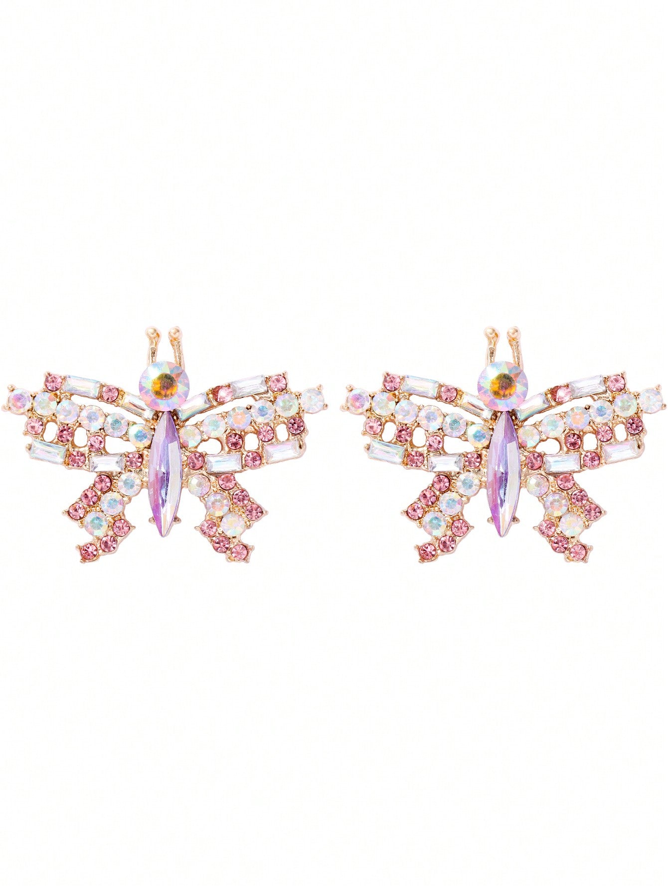 1pair Fashionable Butterfly Design Earrings With Rhinestones For Women, Gorgeous Jewelry Gift For A Date-Pink-1