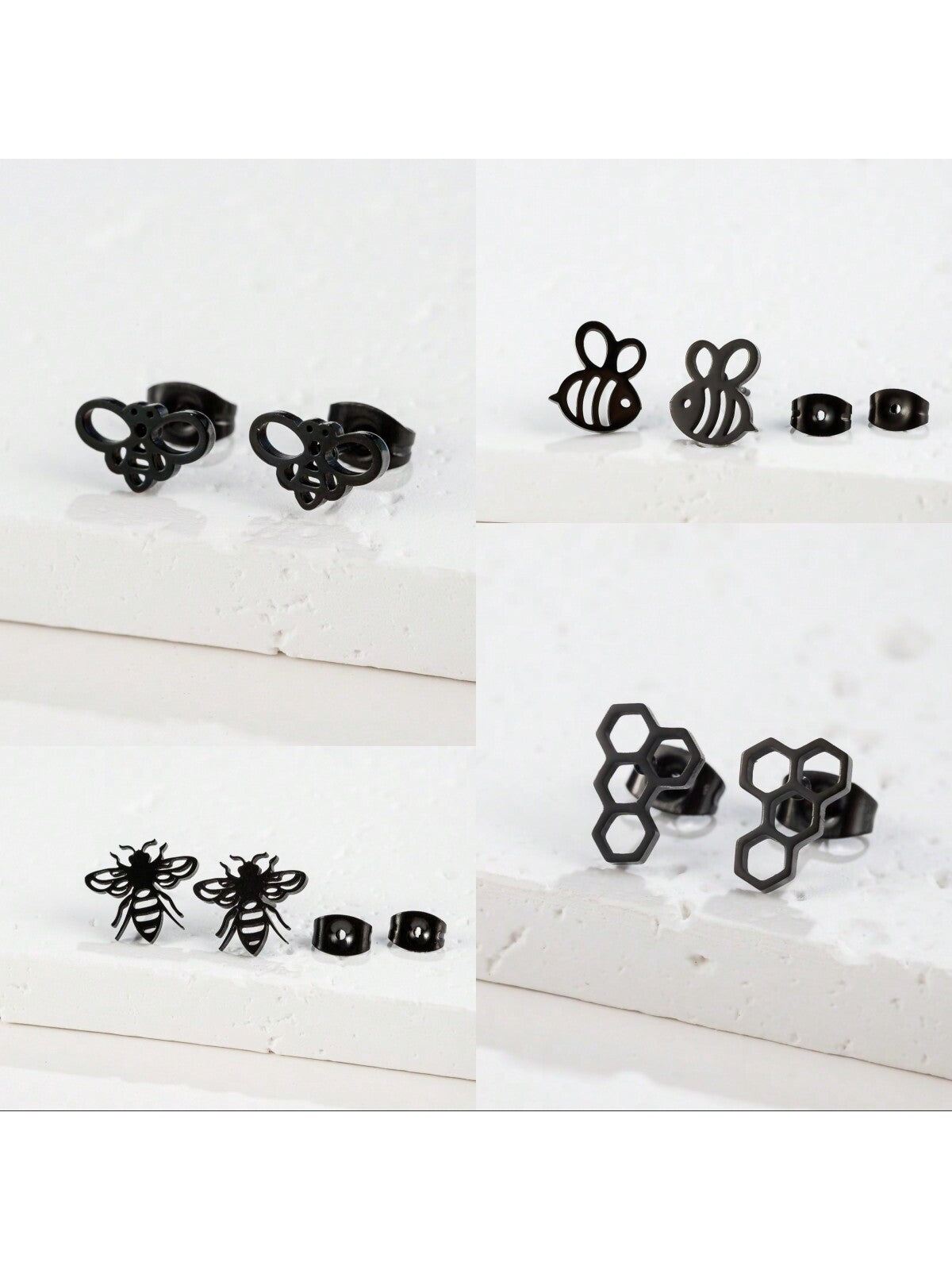 1Pair Small Bee Stud Earring Stainless Steel Mini Earrings For Women Girls Party Jewelry Gift-Black-1