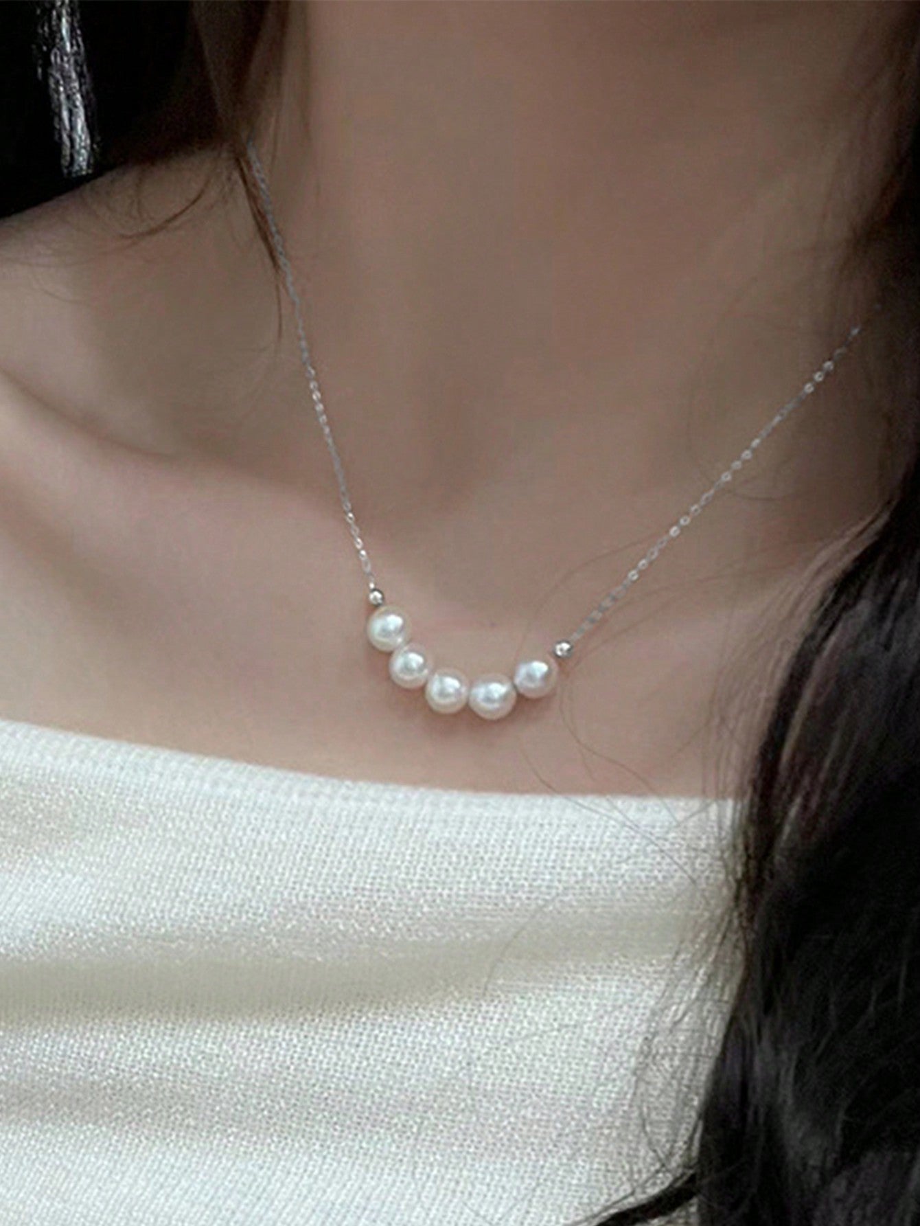 1pc Delicate S925 Sterling Silver Pearl Necklace, Simple & Elegant Lock Chain Collarbone Chain With Ins Style, High-End Pearl Jewelry--1