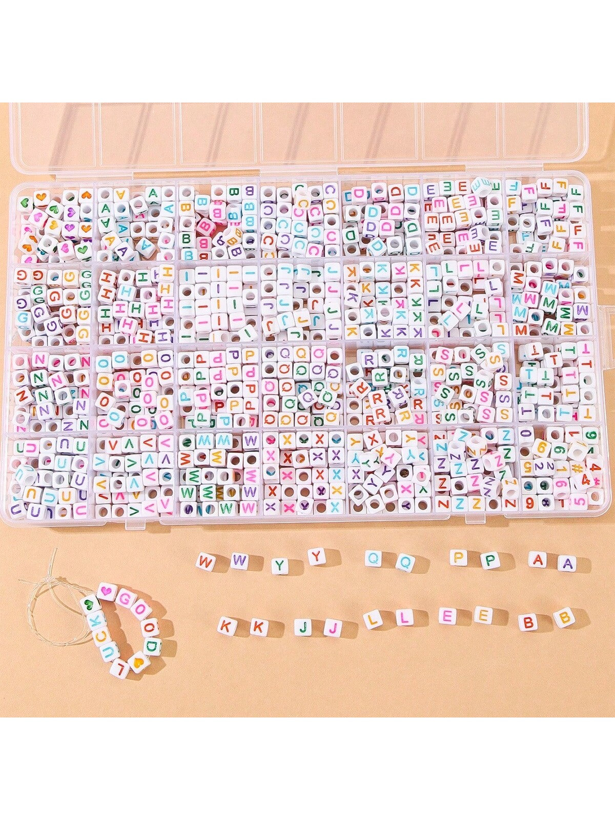 1 Box About Acrylic Square Letter Beads, 6x6mm Alphabet Beads A-Z With Numbers Colorful Hearts Cube Beads For Jewelry Making, DIY Necklaces, Key Chains, Friendship Bracelets--1