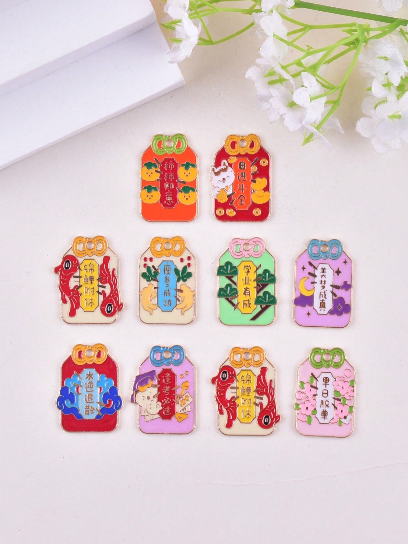 10pcs/Pack Assorted Alloy Amulet Blessing Word Design Diy Jewelry Pendant For Earrings, Necklace Making-Multicolor-1