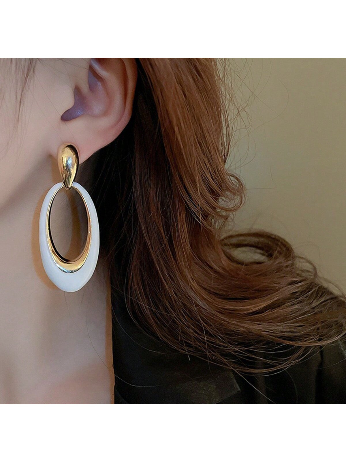 1pair Simple & Fashionable & Elegant Asymmetrical Geometric Design Irregular Oval Earrings For Women, Vintage Style--1