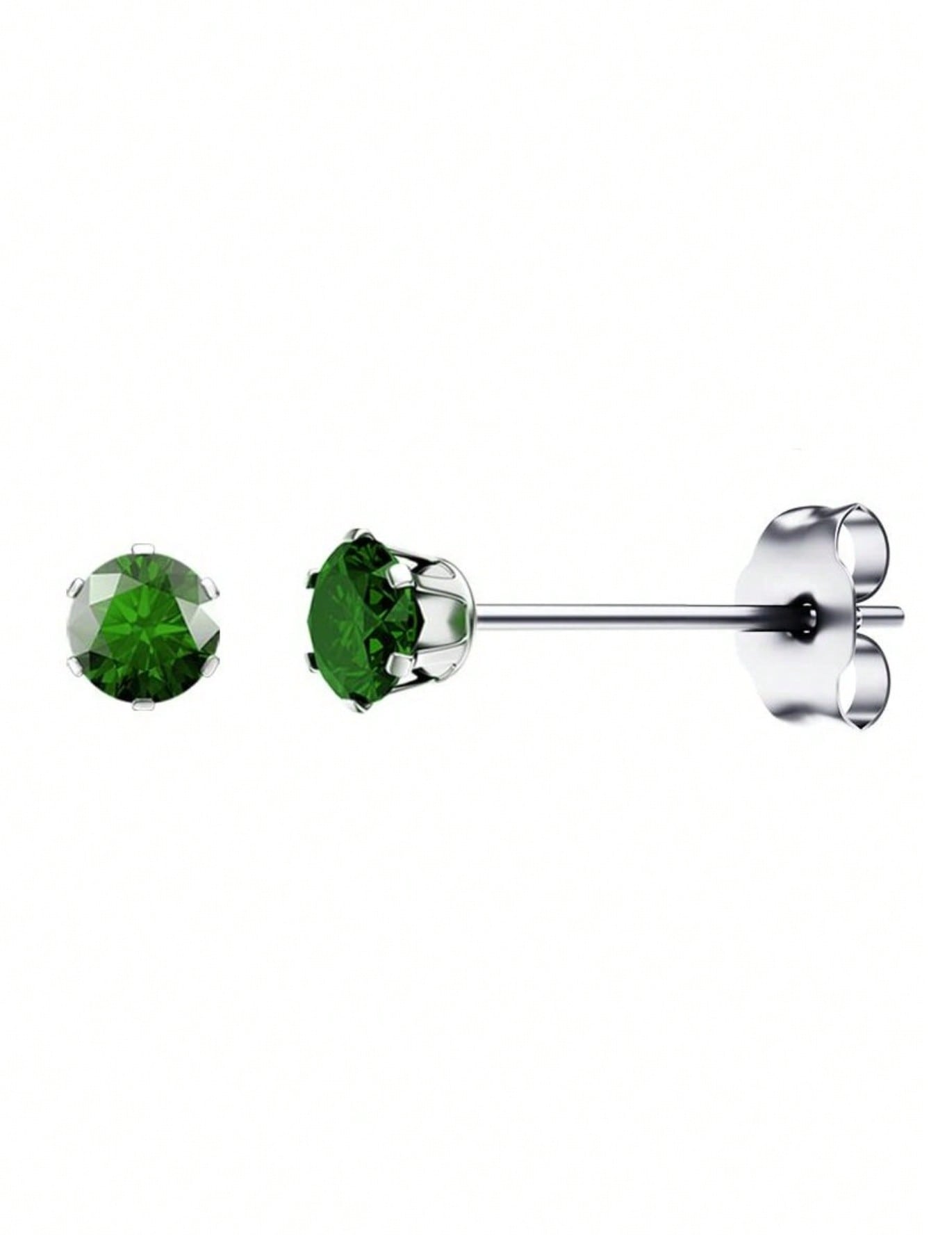 Women's 14K Gold Plated CZ Stud Earrings Simulated Diamond Round Cubic Zirconia Ear Stud A Pairs-Green-1