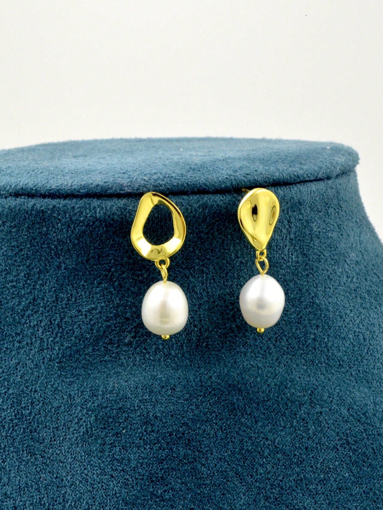 1 Pair 18k Gold Plated Irregular Pearls Earrings In Real 925 Sterling Silver Asymmetric 18k Gold Freshwater Pearl Teardrop Earrings--1