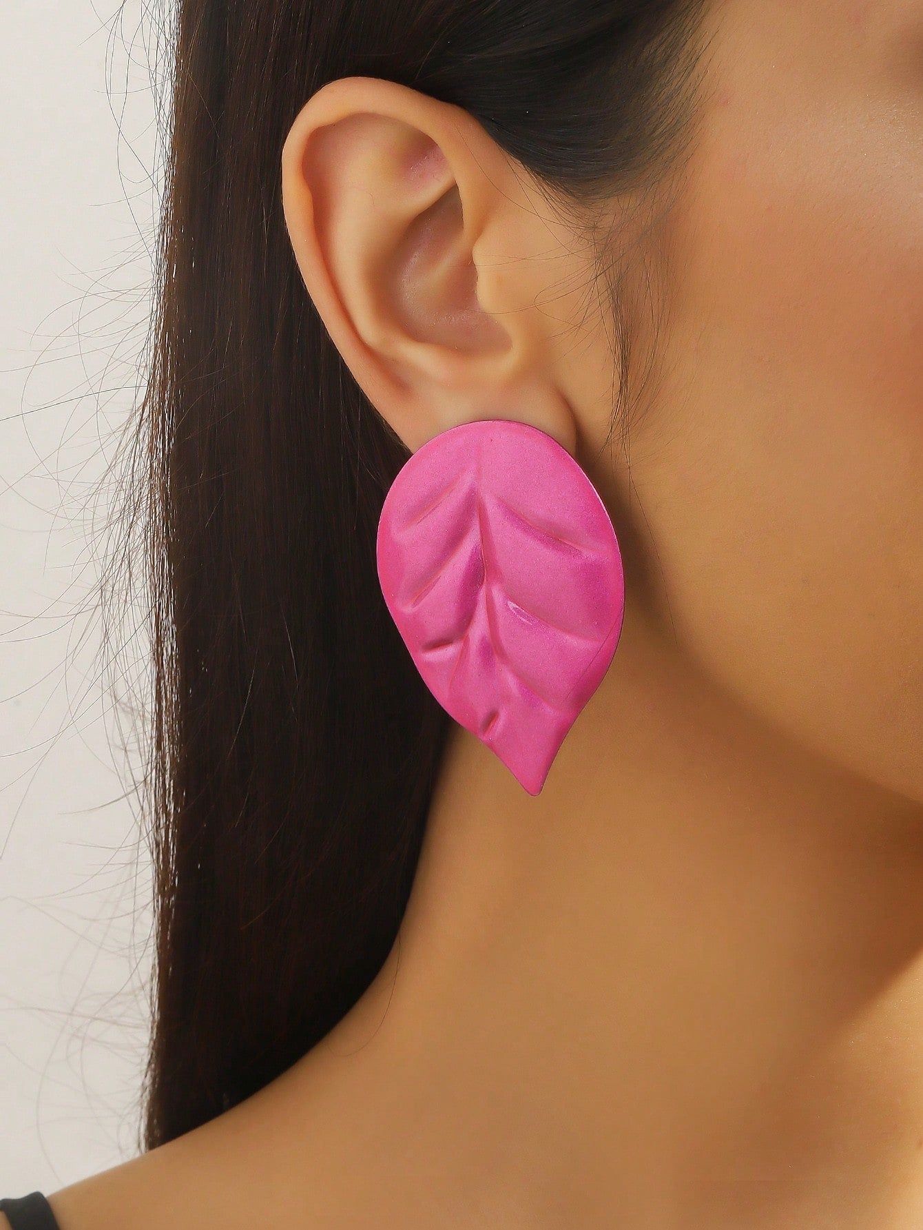 Unique Exaggerated Irregular Maple Leaf Shaped Stud Earrings-Pink-1