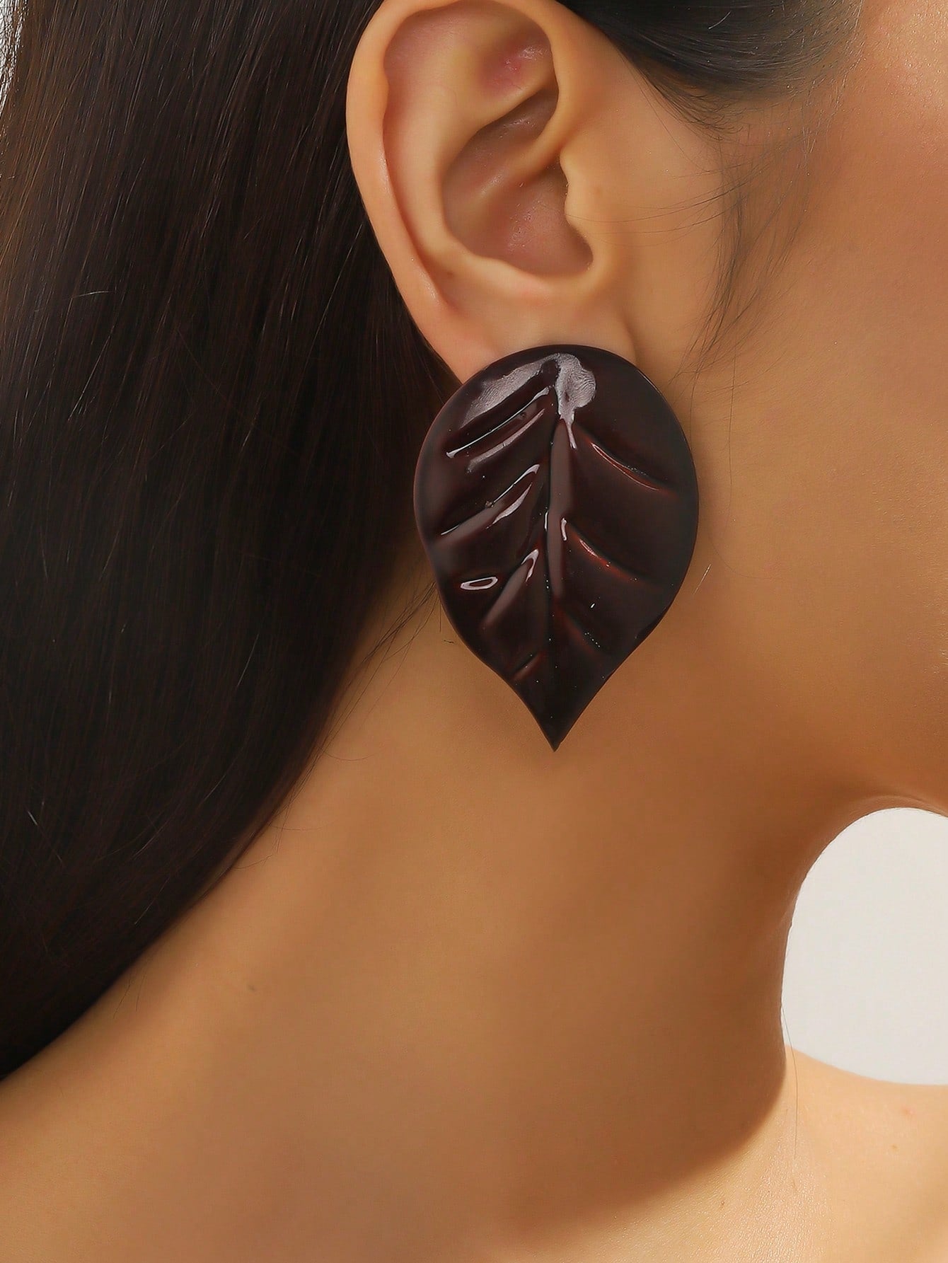 Unique Irregular Leaf Shaped Earring Studs-Brown-1