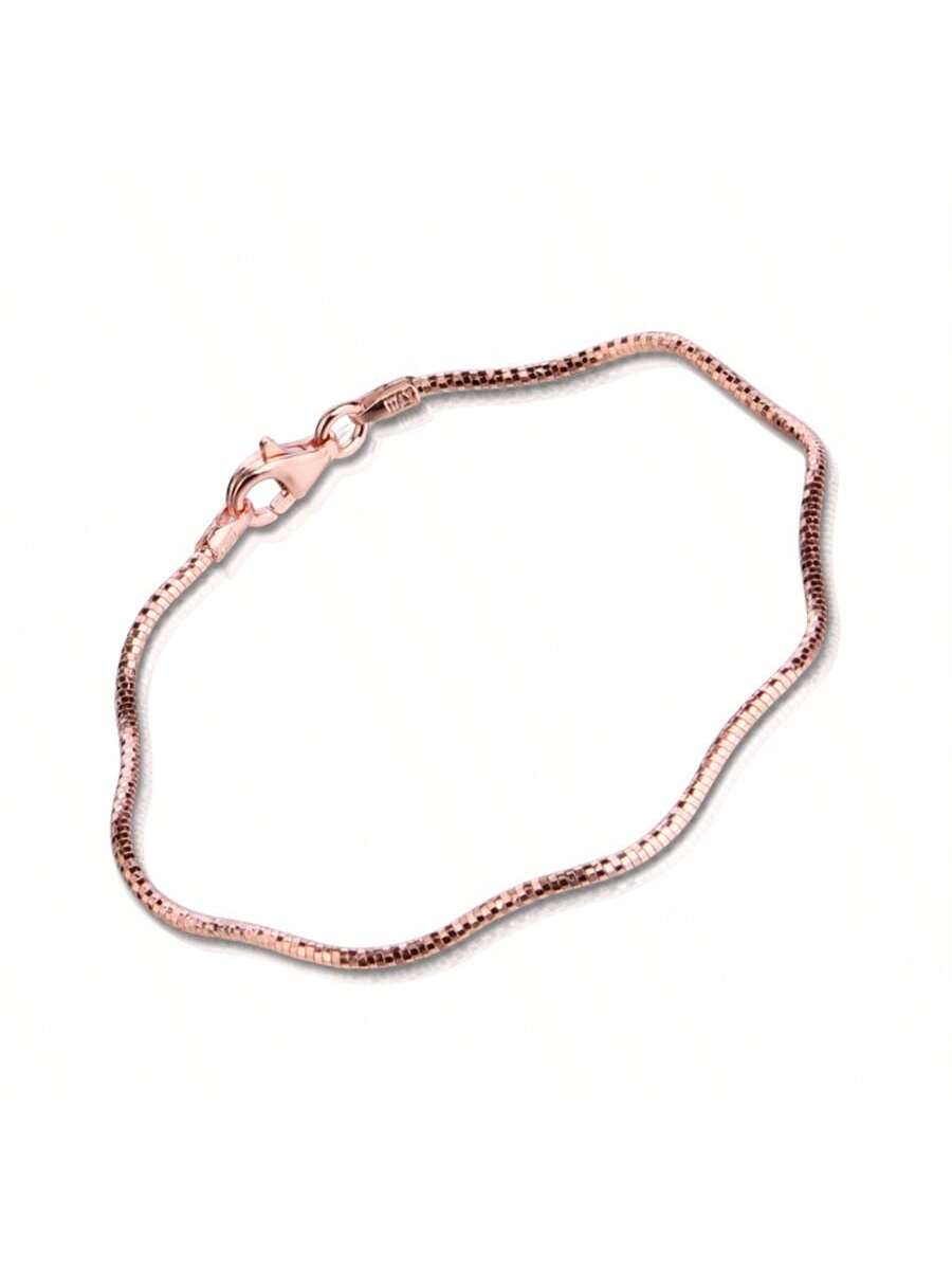 1pc Fashionable Simple 925 Sterling Silver Plated Gold/Rose Gold/White Gold Wave Design Elastic Bracelet, 1mm Wide Soft Skin-Friendly Delicate Wrist Chain, Three Colors Optional, Suitable For Daily Wearing By Women-Rose Gold-1